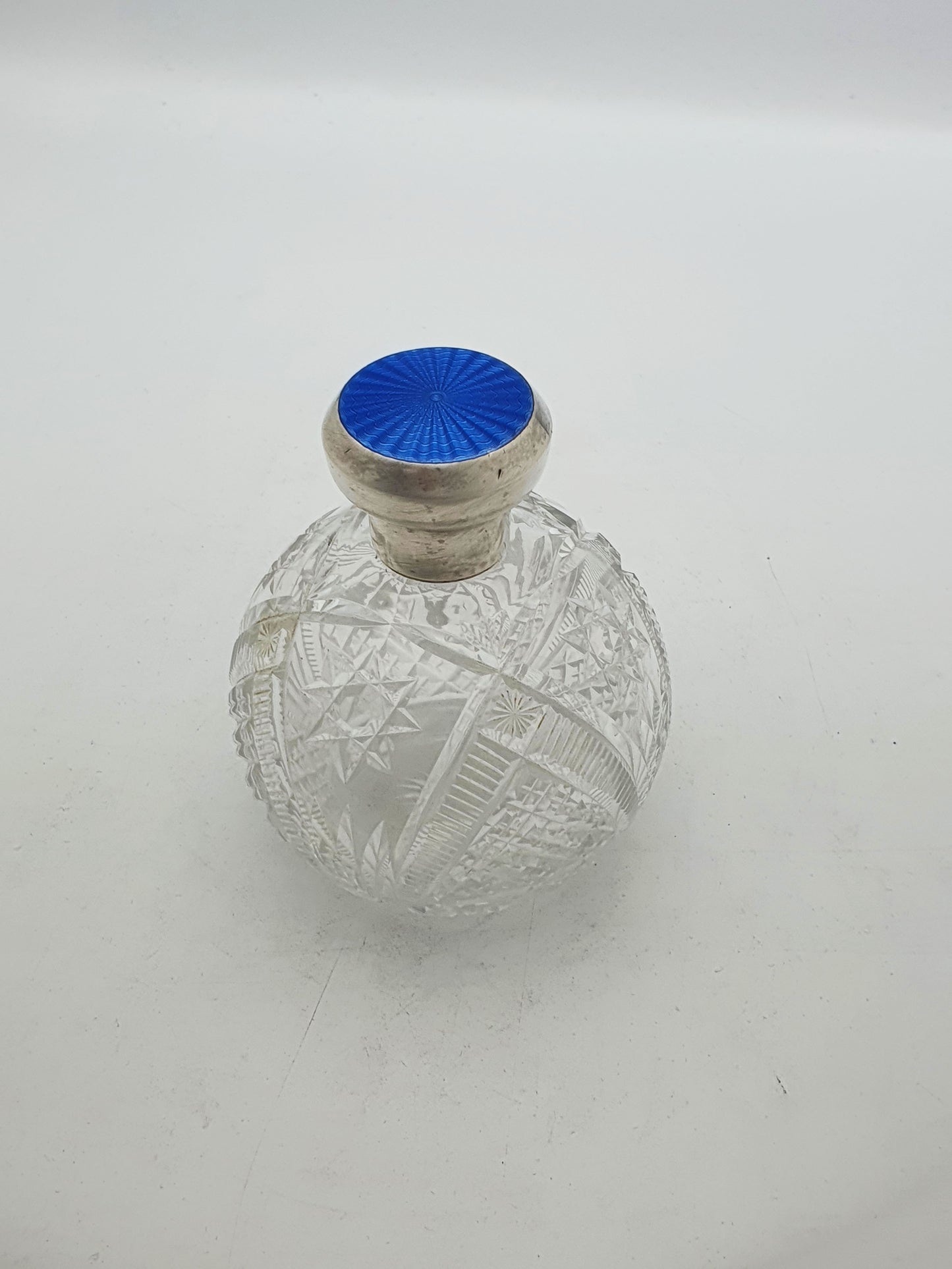 Lovely Silver and Guilloche Enamel Topped Scent Bottle - 1944