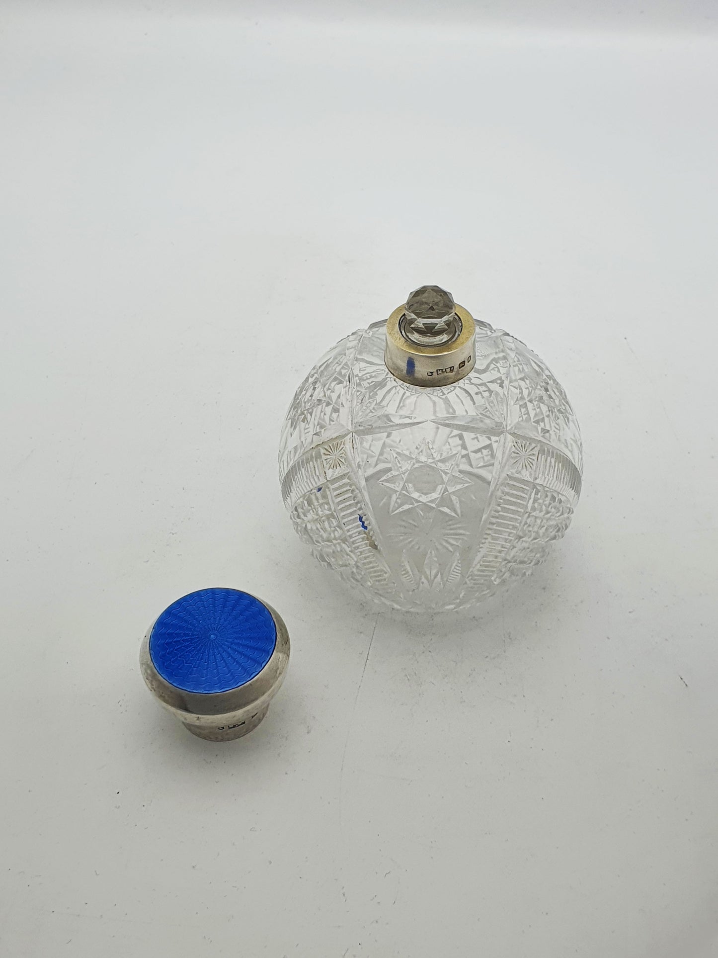Lovely Silver and Guilloche Enamel Topped Scent Bottle - 1944