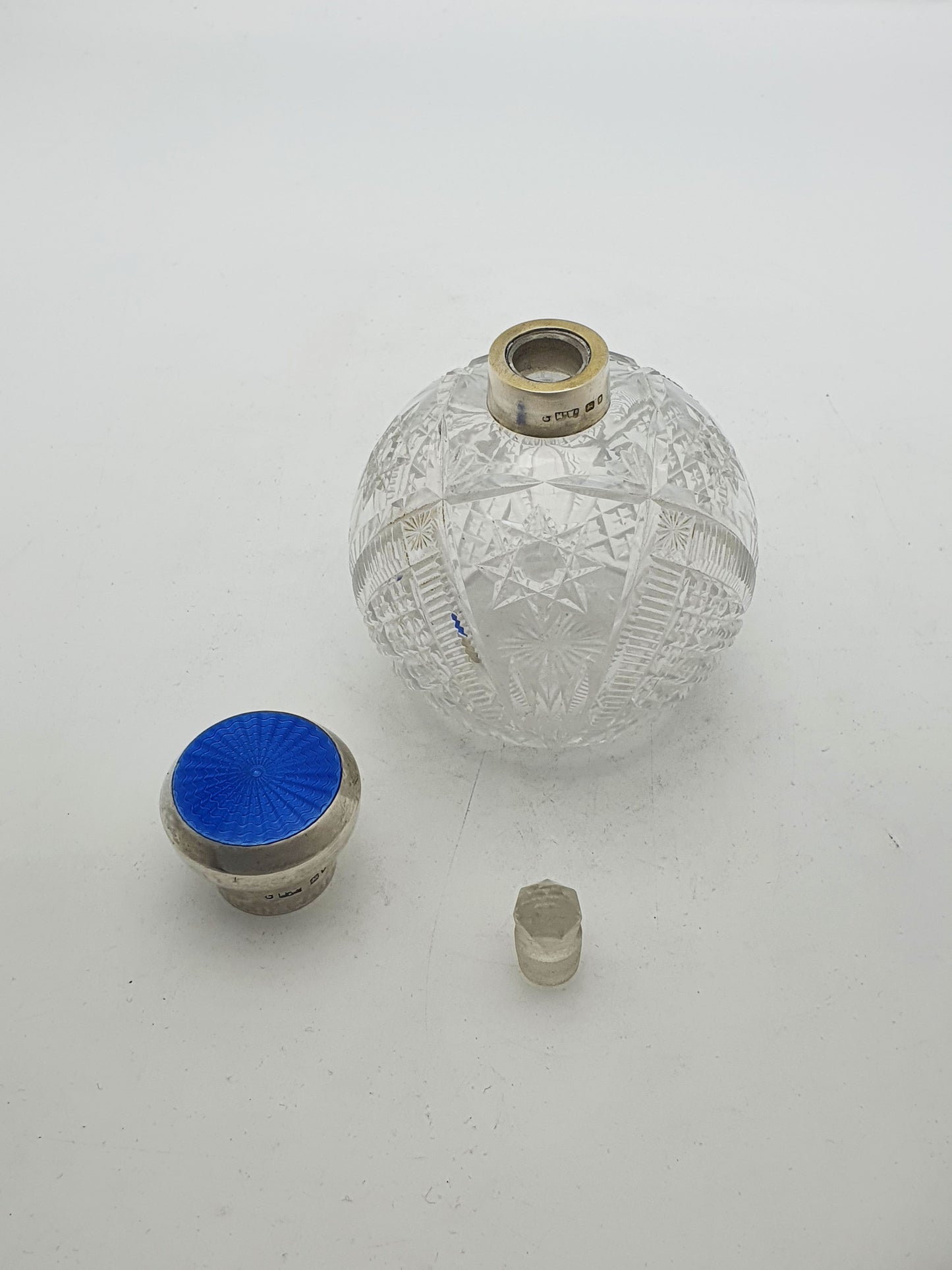 Lovely Silver and Guilloche Enamel Topped Scent Bottle - 1944