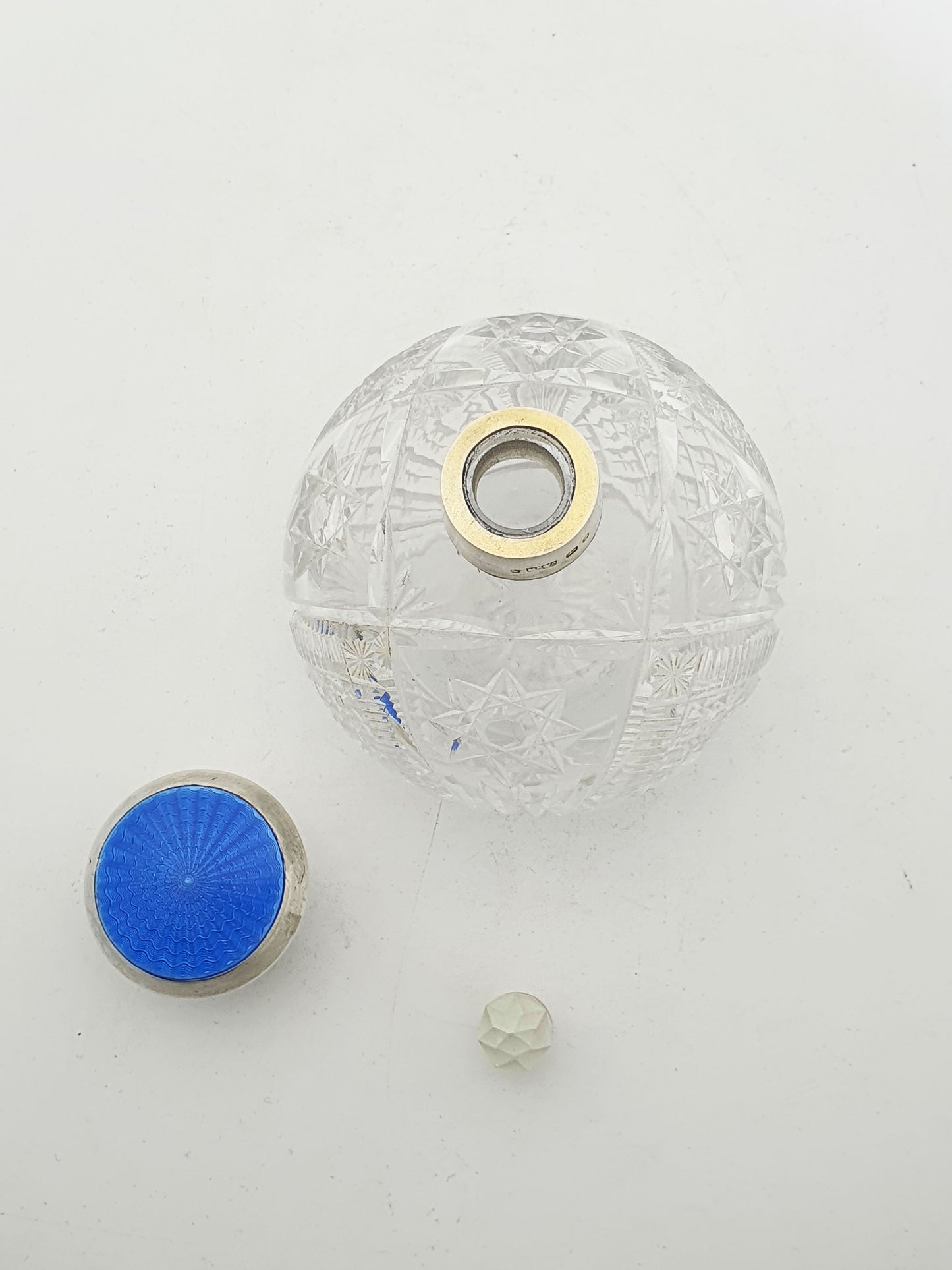 Lovely Silver and Guilloche Enamel Topped Scent Bottle - 1944