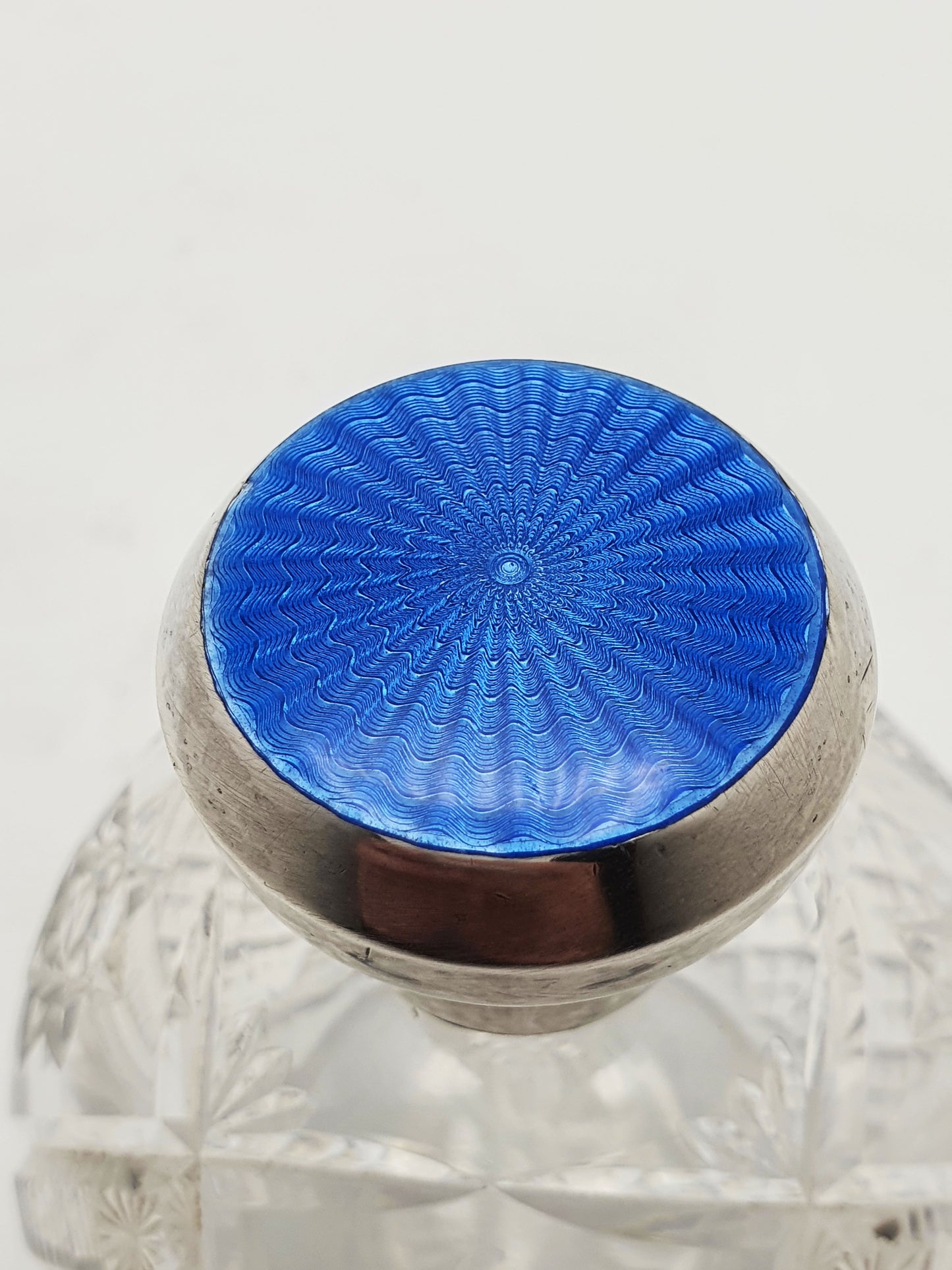 Lovely Silver and Guilloche Enamel Topped Scent Bottle - 1944