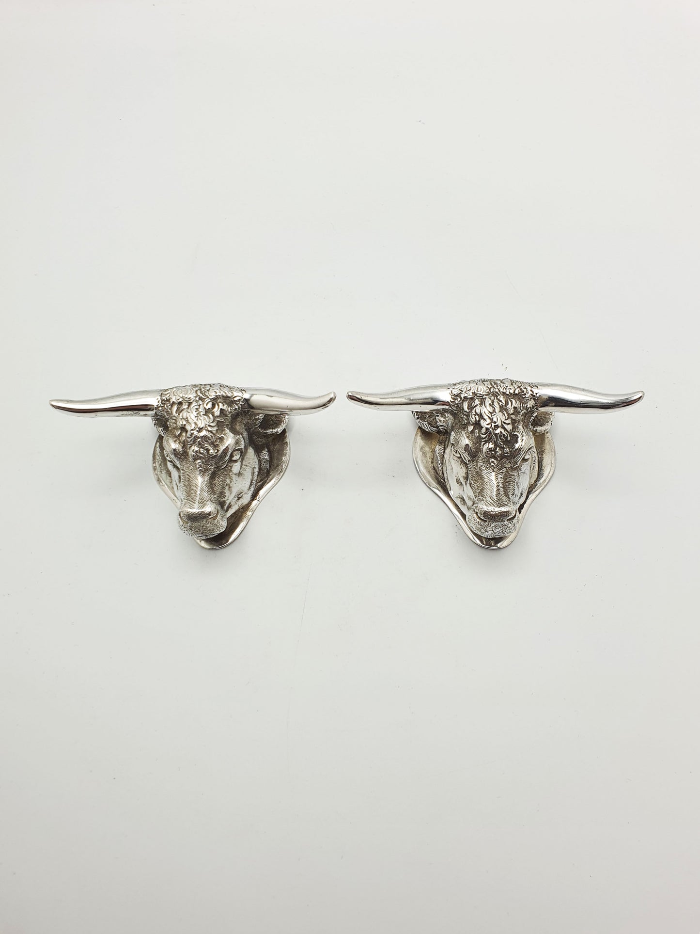 Pair of Antique Silver Plated Longhorn Bull Head Knife Rests – circa 1880