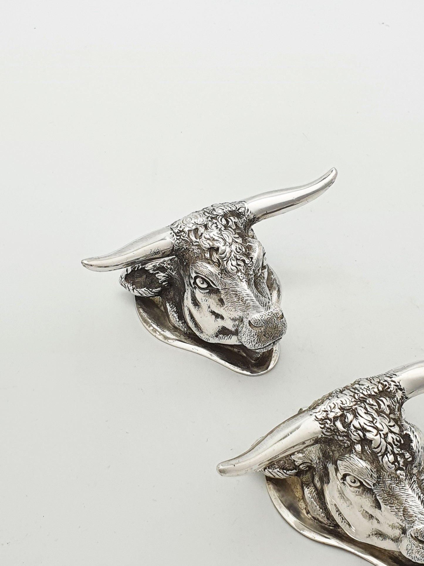 Pair of Antique Silver Plated Longhorn Bull Head Knife Rests – circa 1880