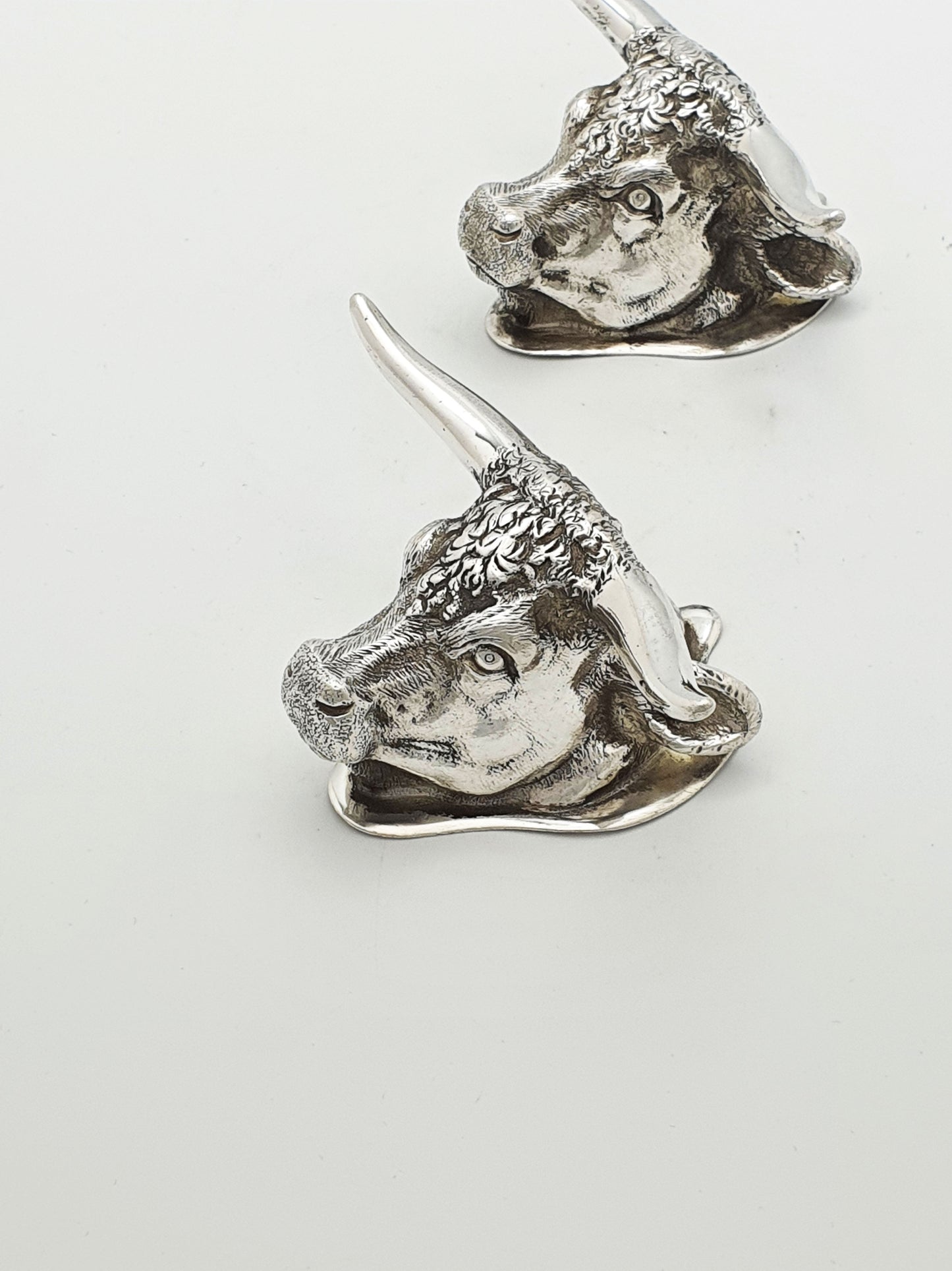 Pair of Antique Silver Plated Longhorn Bull Head Knife Rests – circa 1880