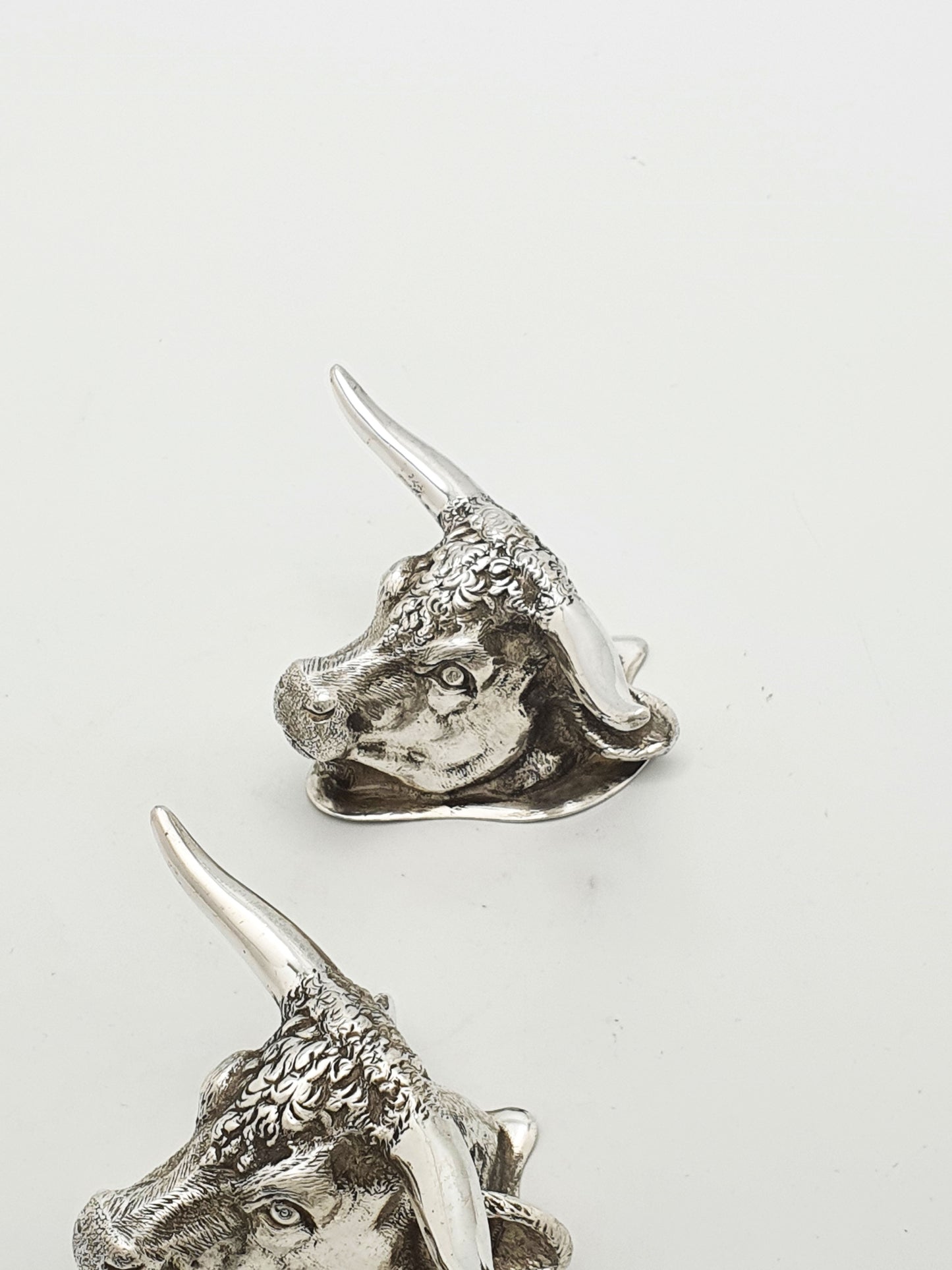 Pair of Antique Silver Plated Longhorn Bull Head Knife Rests – circa 1880