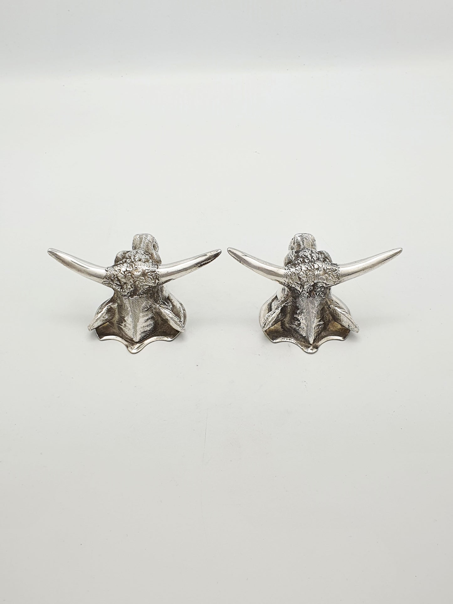 Pair of Antique Silver Plated Longhorn Bull Head Knife Rests – circa 1880