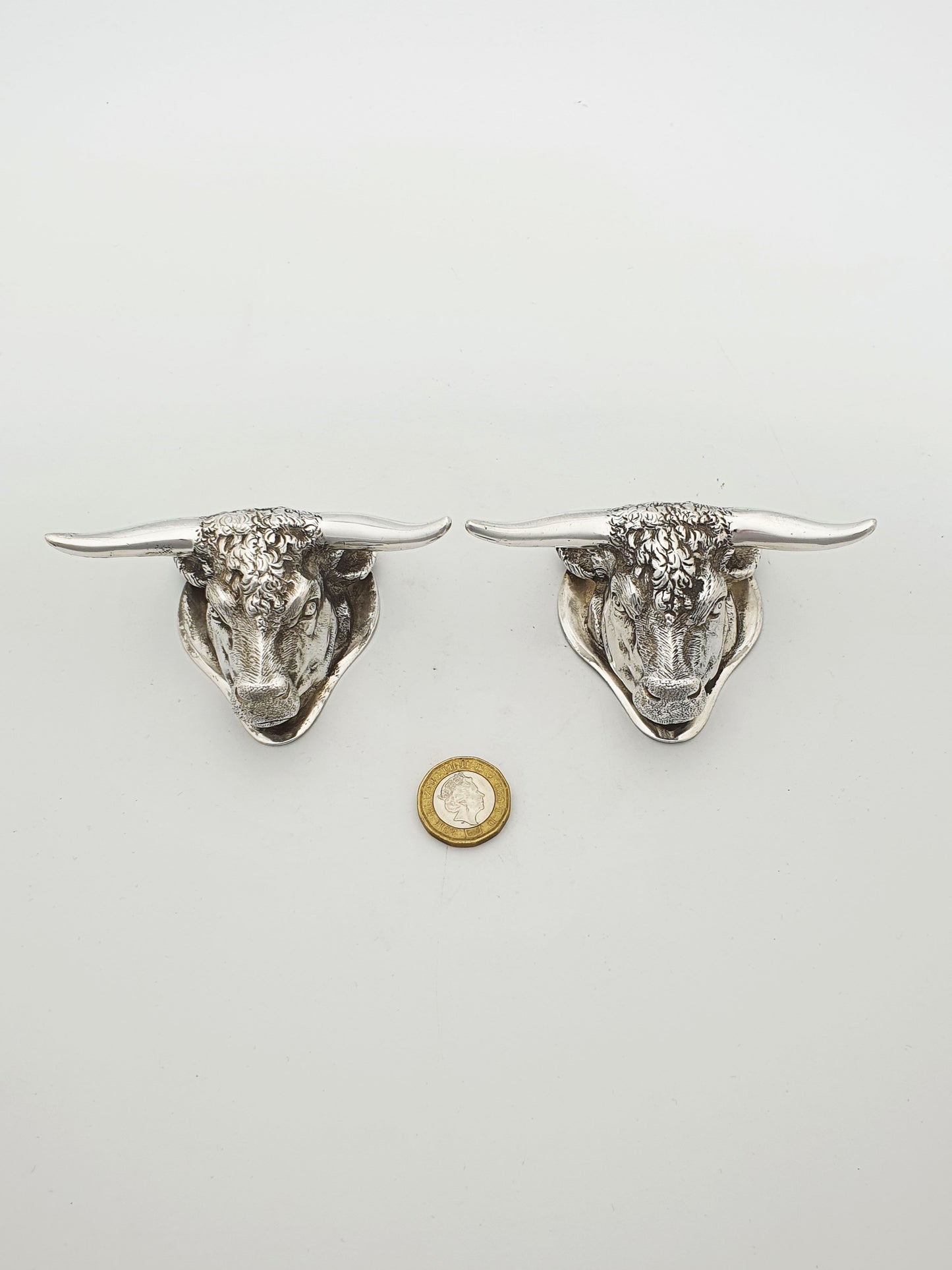 Pair of Antique Silver Plated Longhorn Bull Head Knife Rests – circa 1880