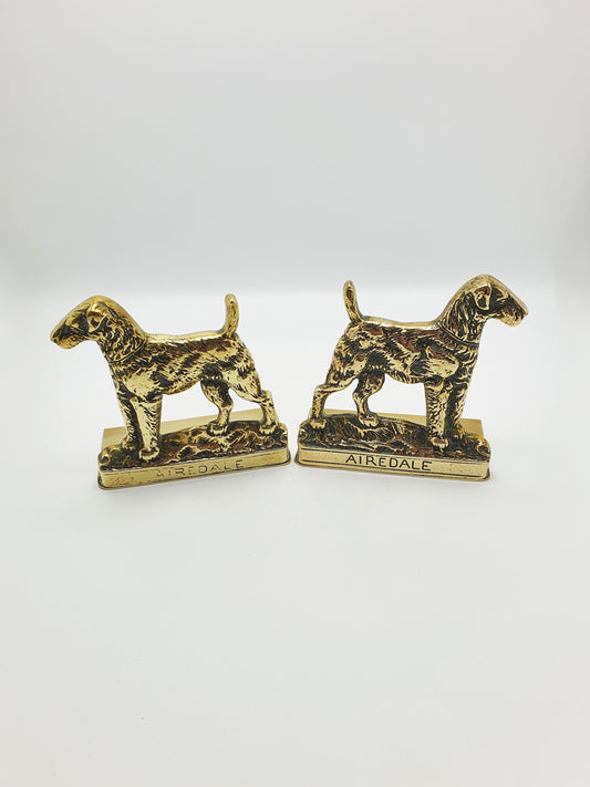 Pair of Vintage Solid Brass Airedale Terrier Dog Bookends – circa 1930