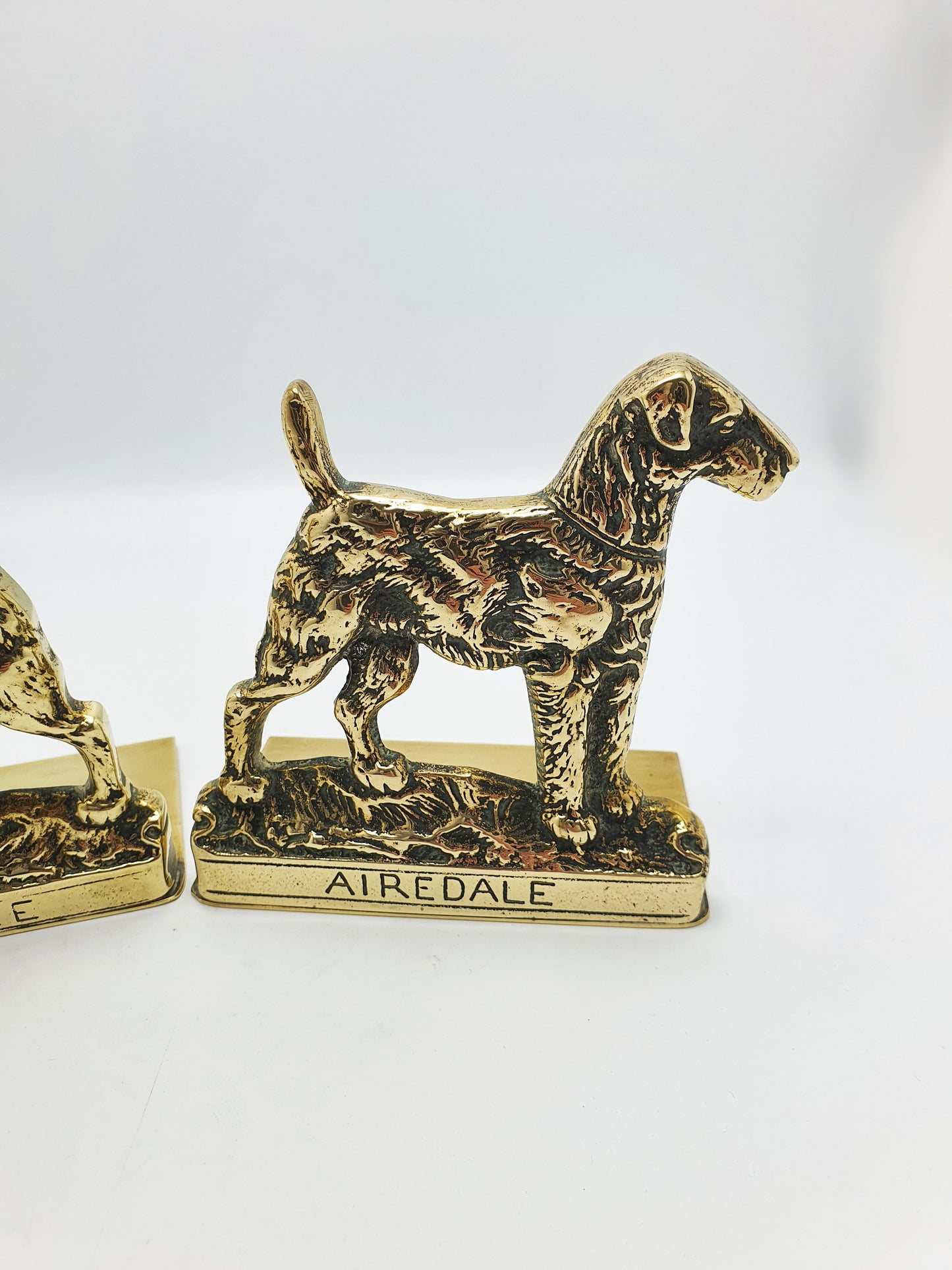Pair of Vintage Solid Brass Airedale Terrier Dog Bookends – circa 1930