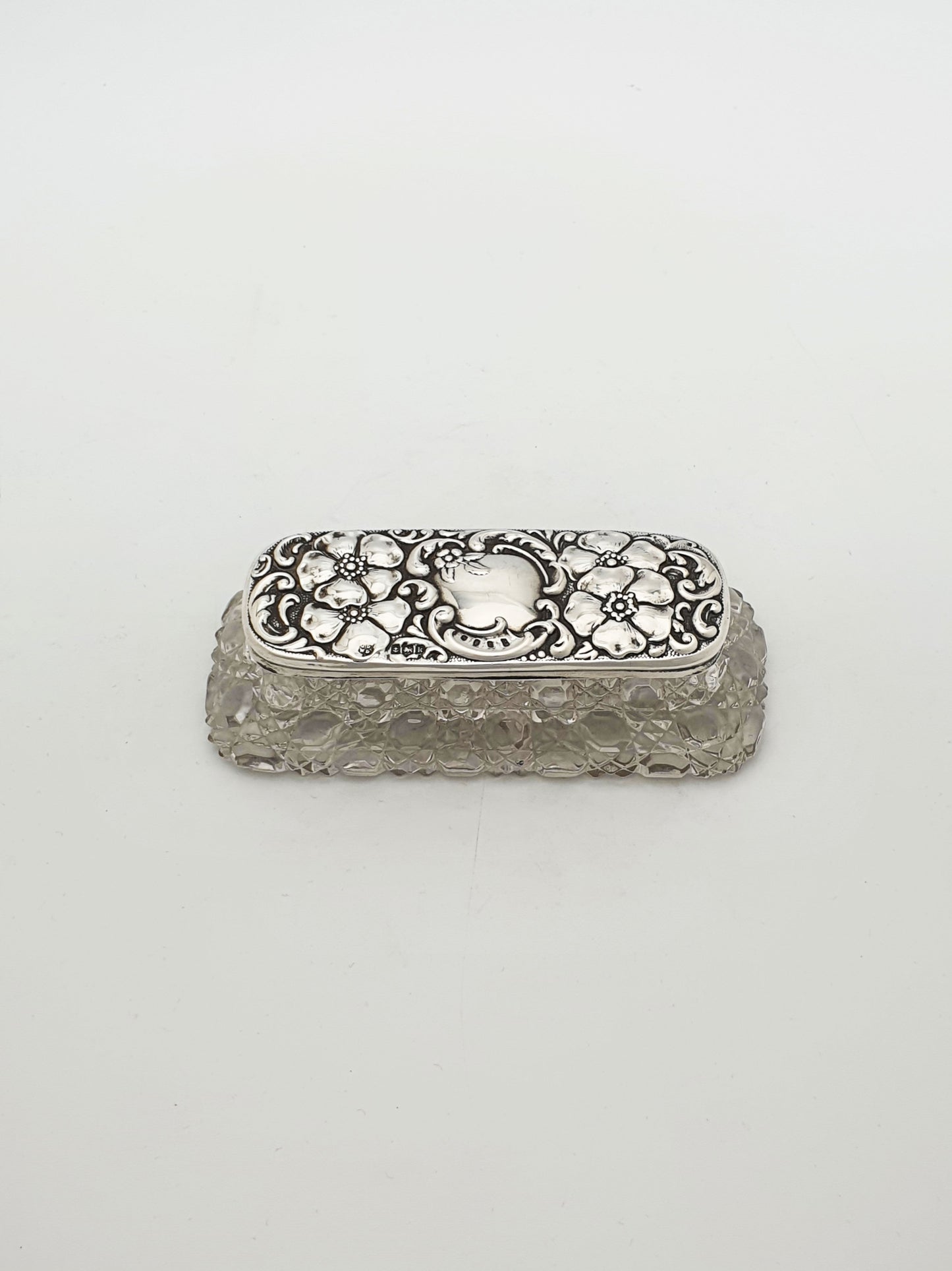 Lovely Antique Edwardian Silver Topped Glass Trinket Box - 1909