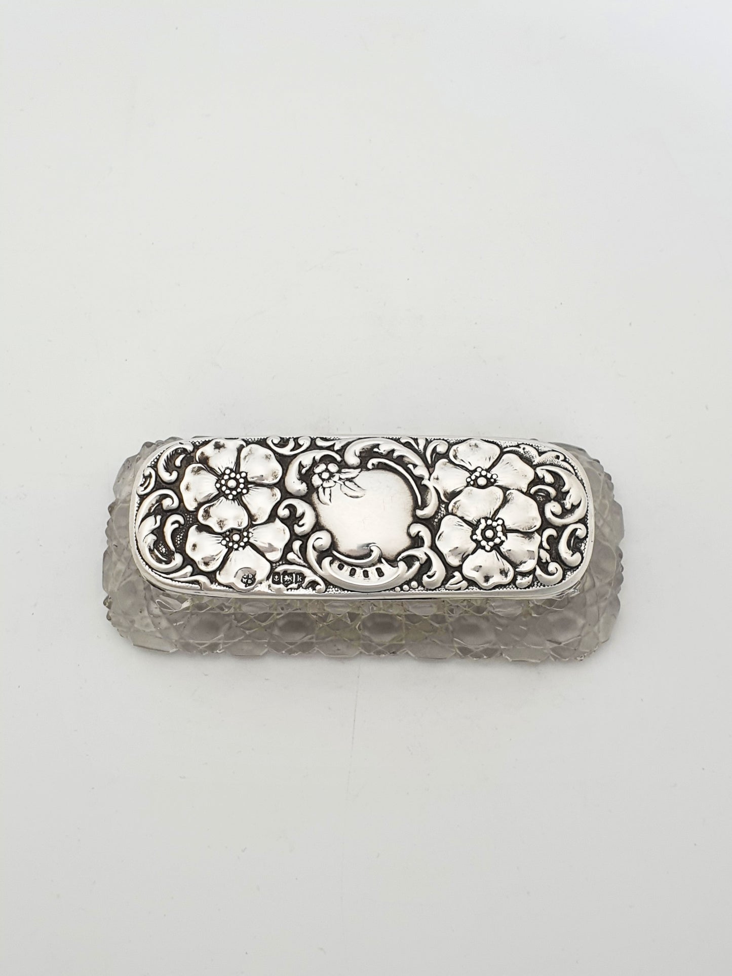 Lovely Antique Edwardian Silver Topped Glass Trinket Box - 1909