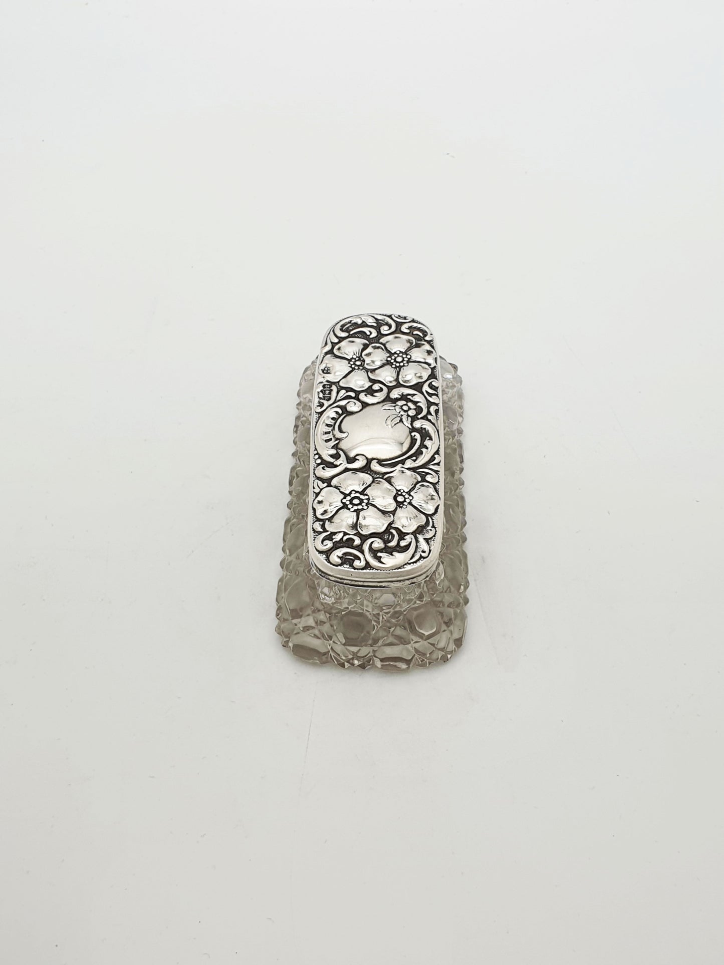 Lovely Antique Edwardian Silver Topped Glass Trinket Box - 1909