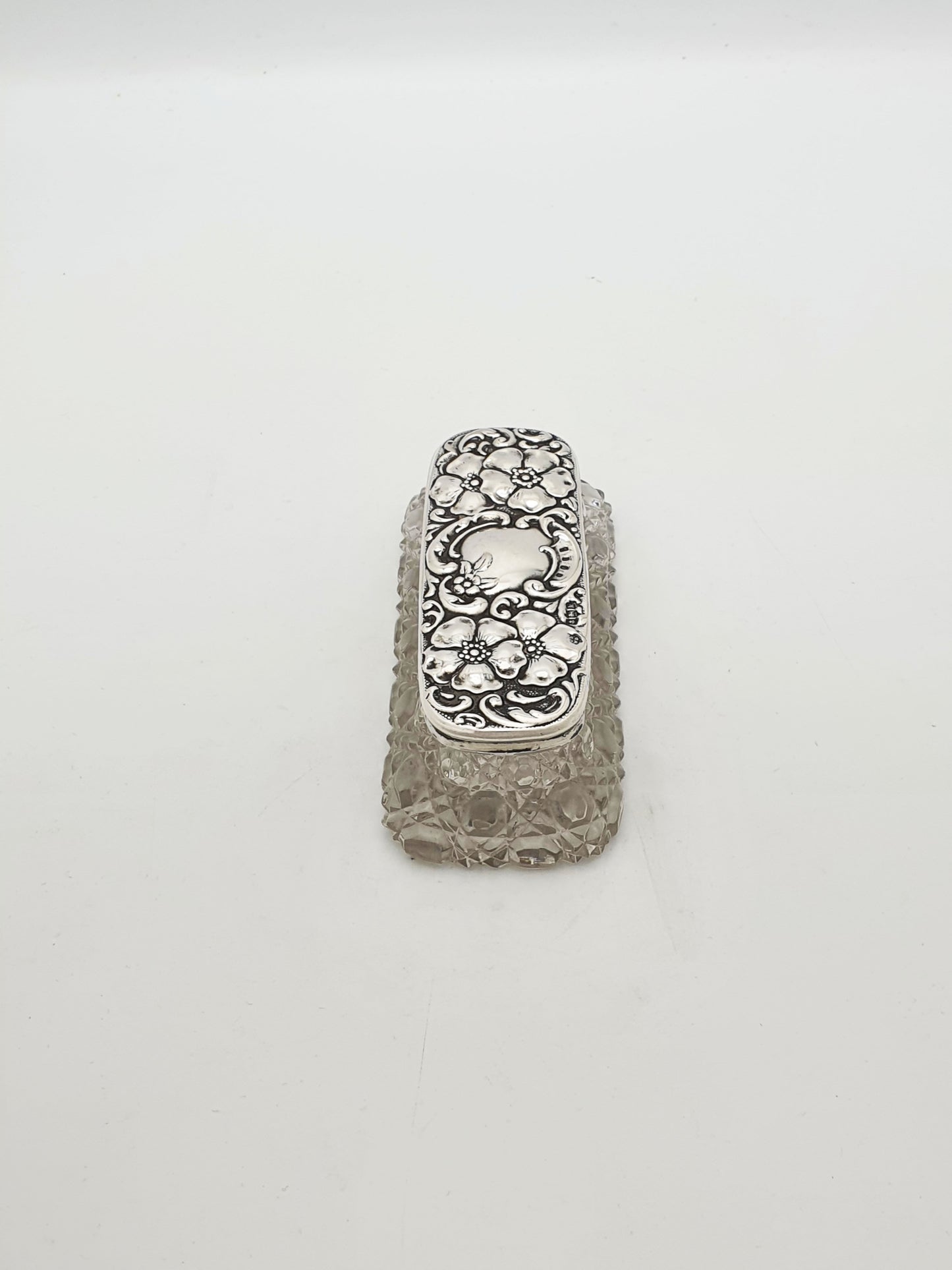 Lovely Antique Edwardian Silver Topped Glass Trinket Box - 1909