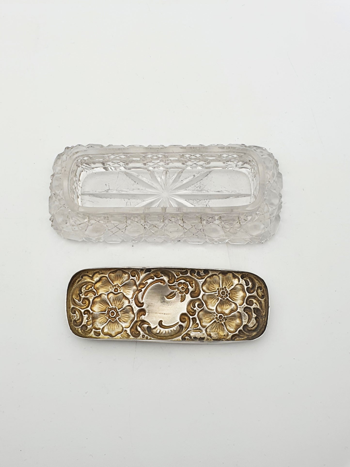 Lovely Antique Edwardian Silver Topped Glass Trinket Box - 1909