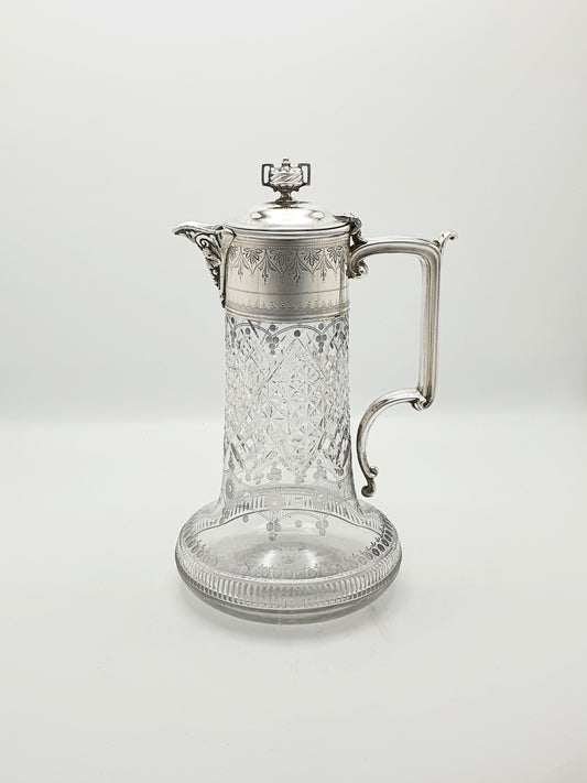 Splendid Victorian Cut Glass & Silver-Plated Claret Jug – circa 1890