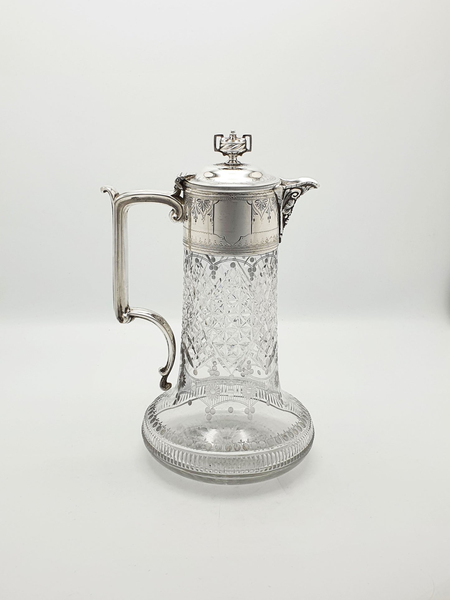 Splendid Victorian Cut Glass & Silver-Plated Claret Jug – circa 1890