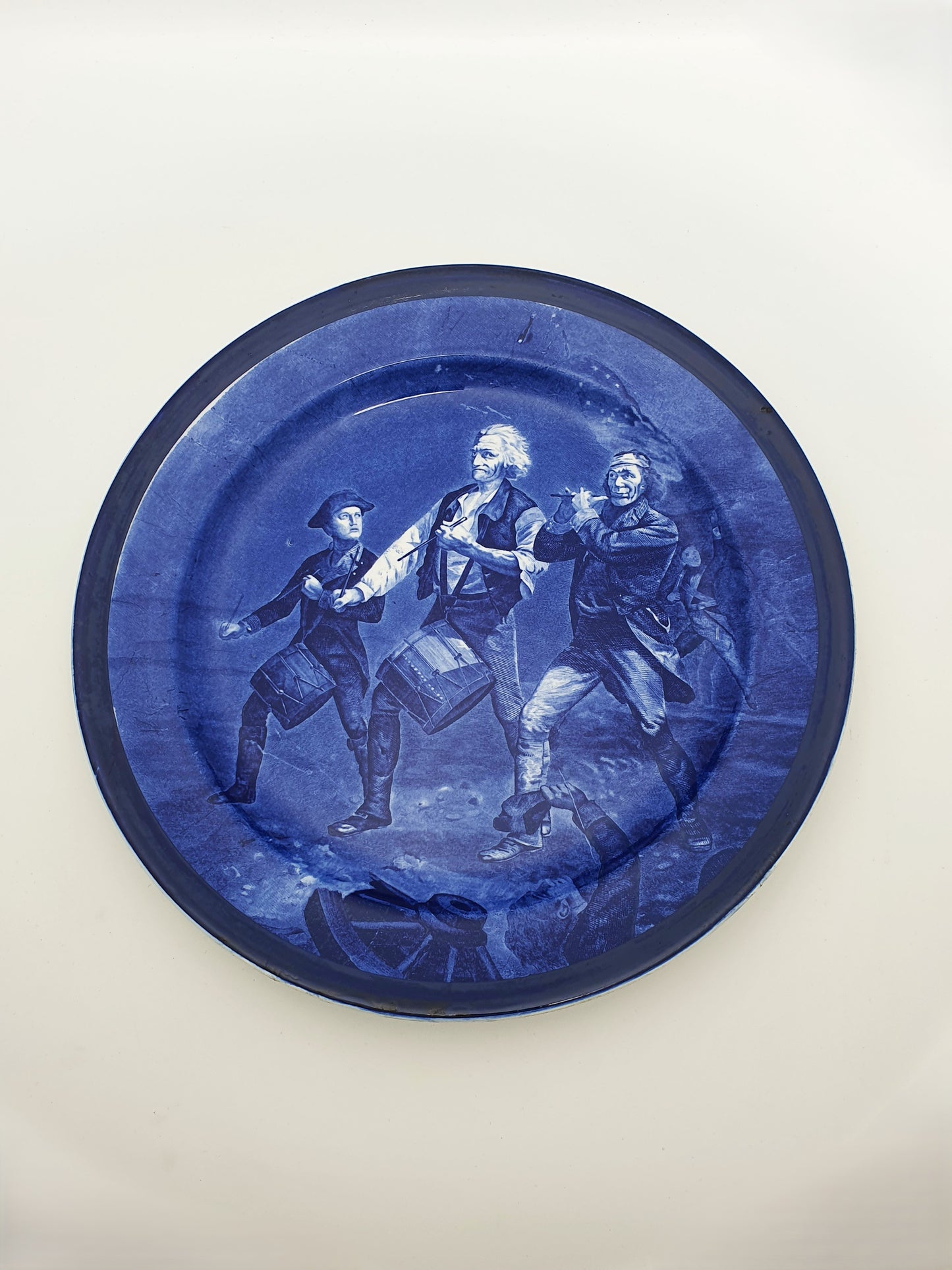 Lovely Cauldon England Flow Blue Charger – “The Spirit of 1776”