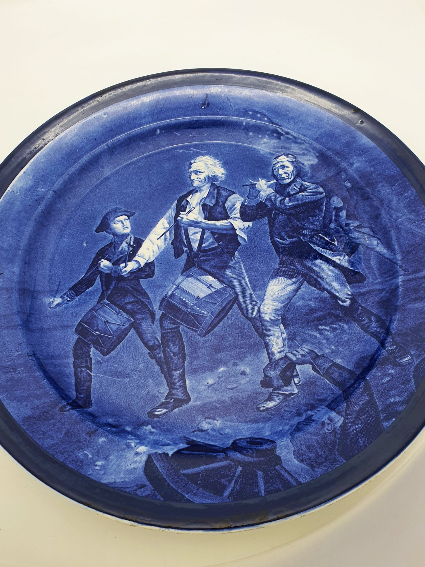 Lovely Cauldon England Flow Blue Charger – “The Spirit of 1776”