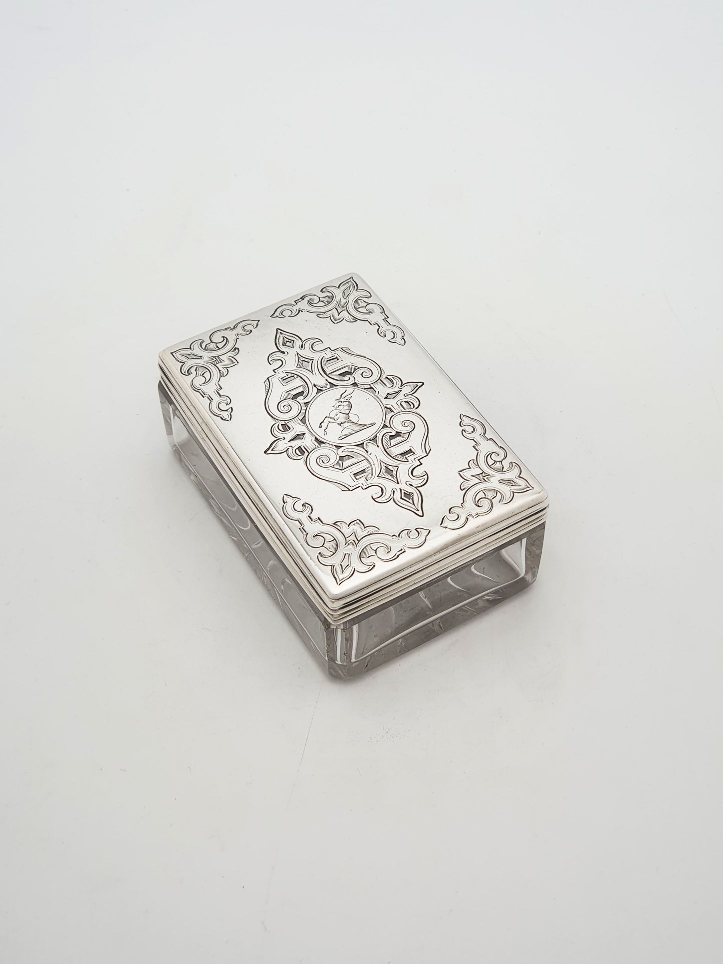 Lovely Antique Victorian Sterling Silver & Cut Glass Trinket Box - 1844