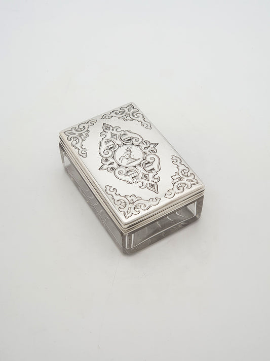 Lovely Antique Victorian Sterling Silver & Cut Glass Trinket Box - 1844