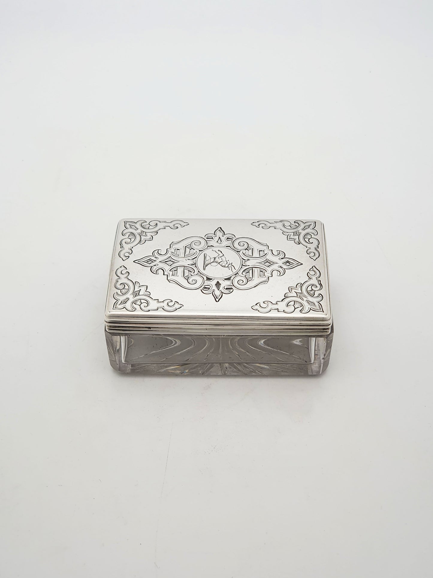 Lovely Antique Victorian Sterling Silver & Cut Glass Trinket Box - 1844