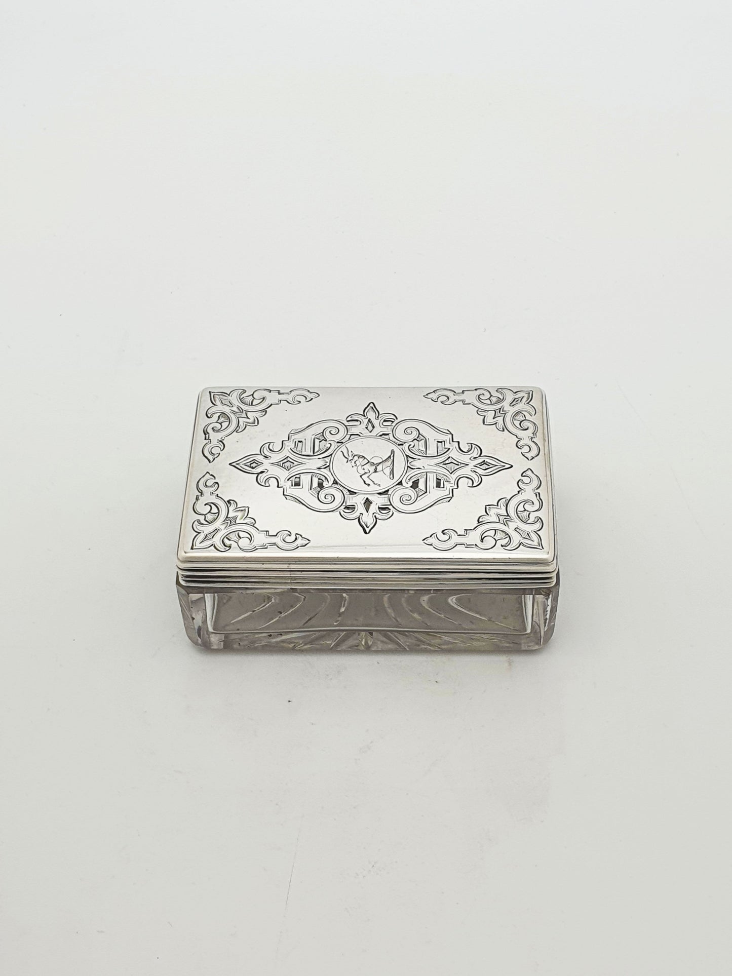 Lovely Antique Victorian Sterling Silver & Cut Glass Trinket Box - 1844