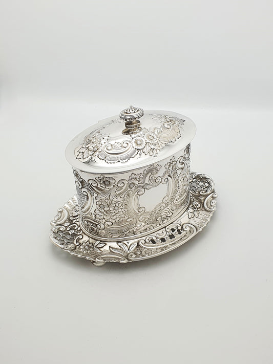Fabulous Antique Victorian Embossed Silver Plated Biscuit Box – circa 1890