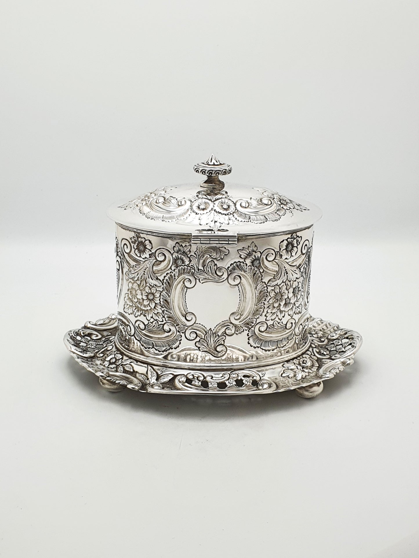 Fabulous Antique Victorian Embossed Silver Plated Biscuit Box – circa 1890