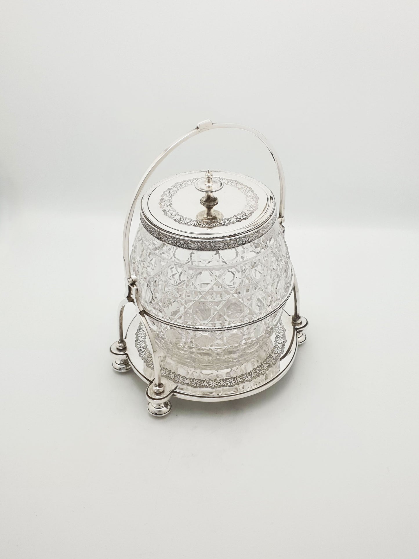 Stunning Antique Victorian Silver Plated & Cut Glass Biscuit Box – circa 1890