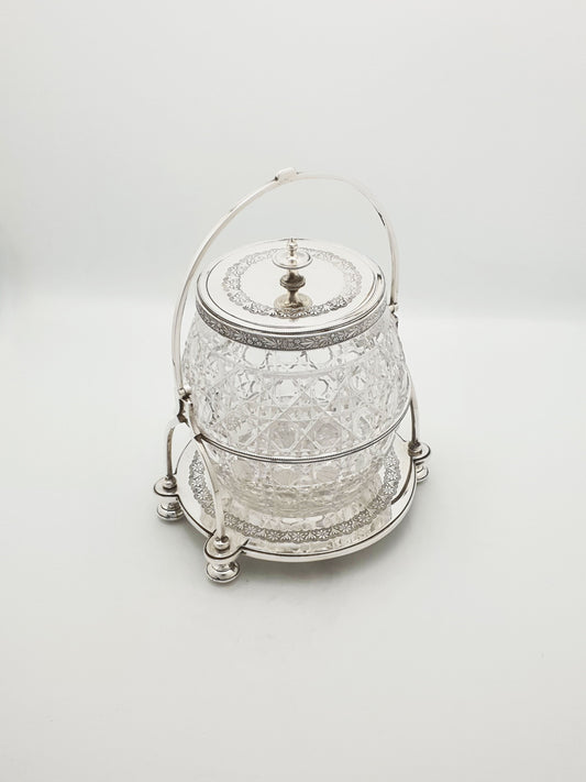 Stunning Antique Victorian Silver Plated & Cut Glass Biscuit Box – circa 1890