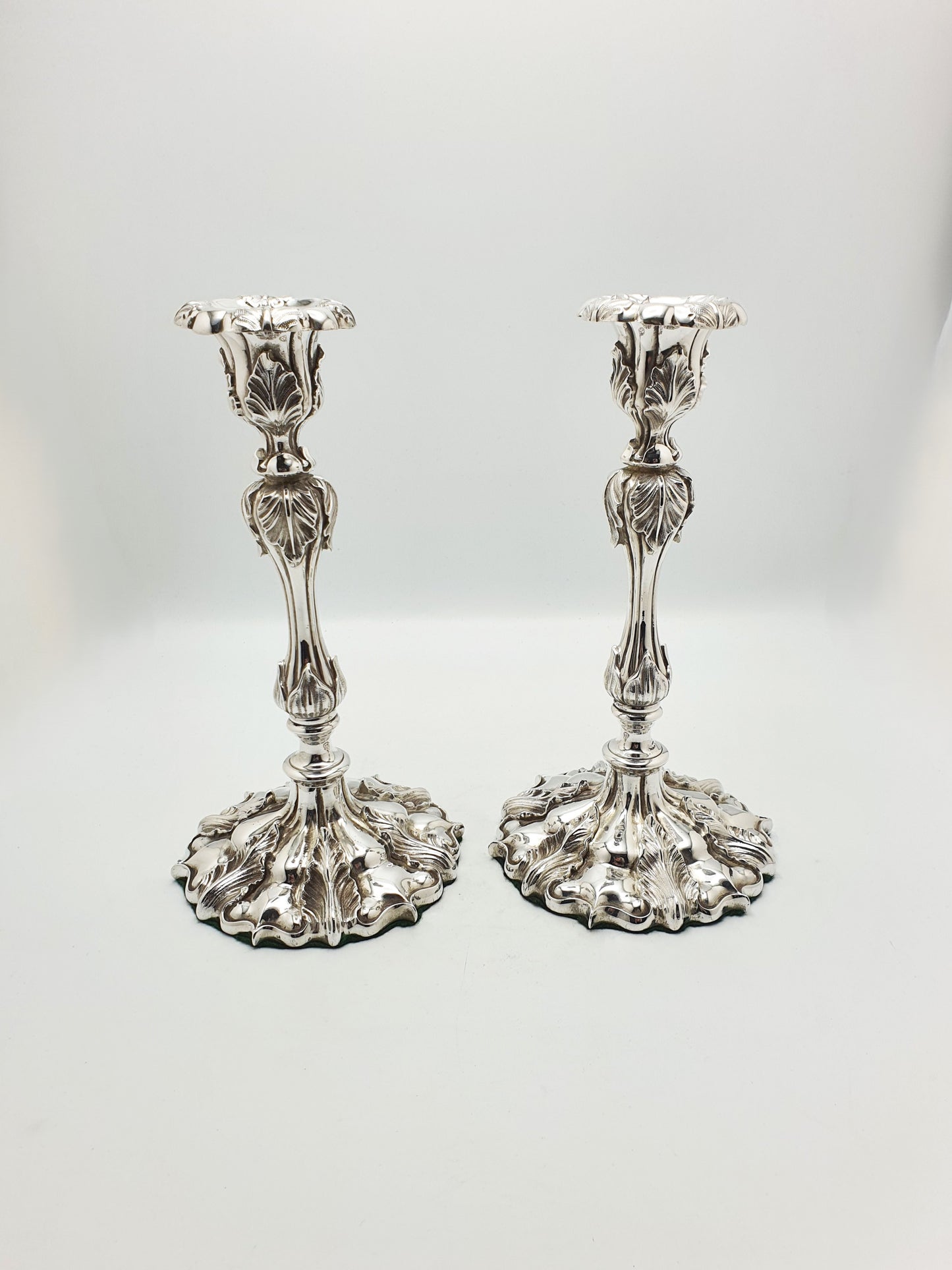Pair of Ornate Antique Silver-Plated Rococo Revival Candlesticks - 1870