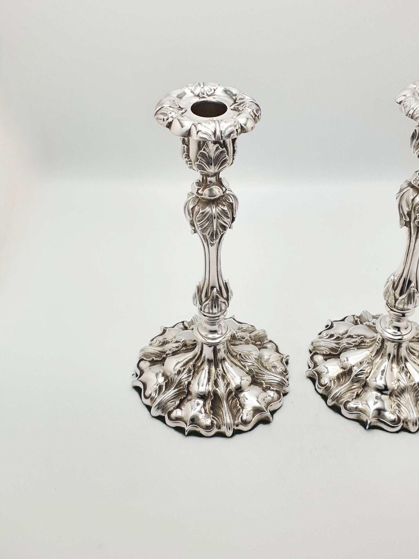 Pair of Ornate Antique Silver-Plated Rococo Revival Candlesticks - 1870