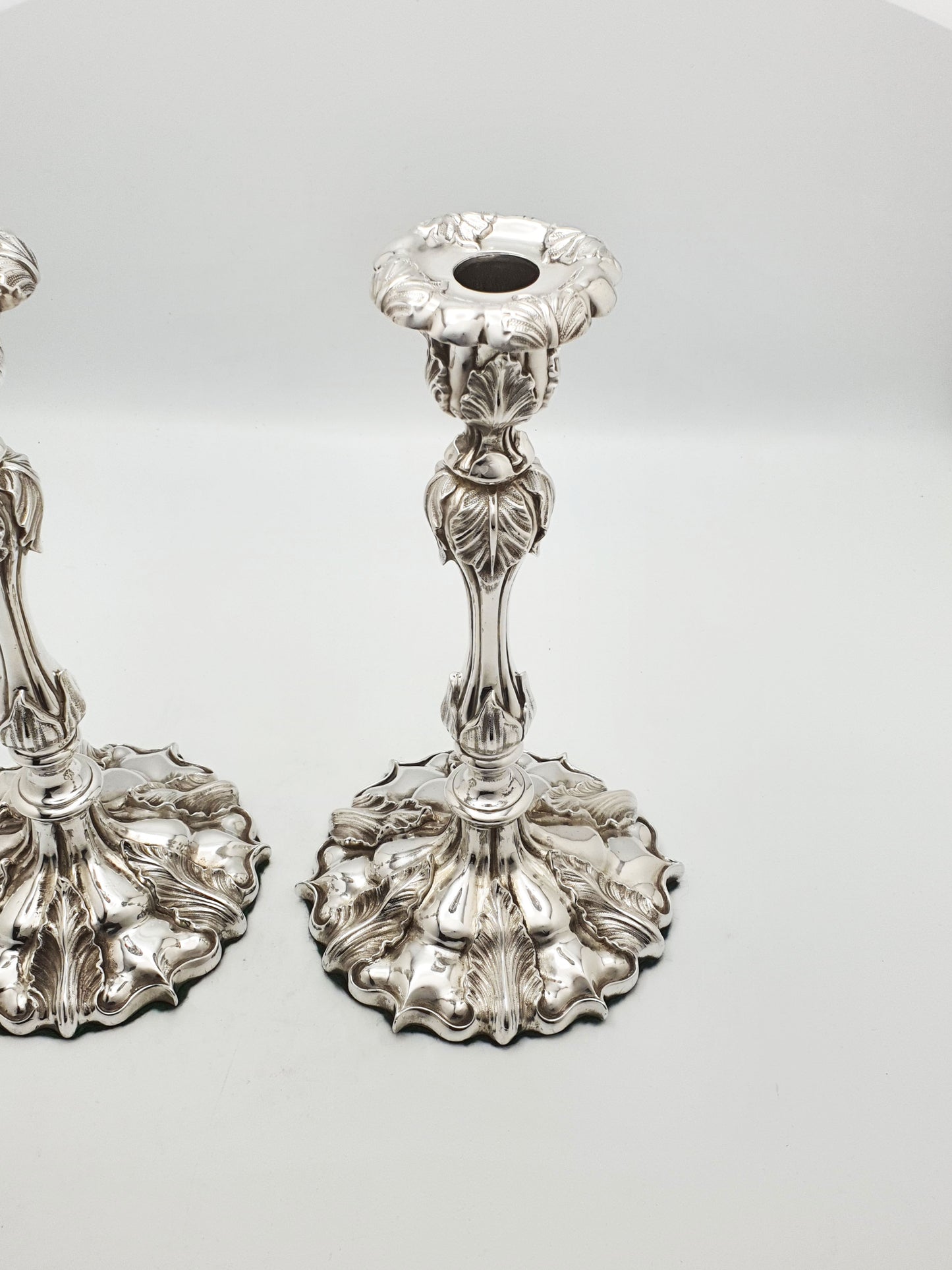 Pair of Ornate Antique Silver-Plated Rococo Revival Candlesticks - 1870