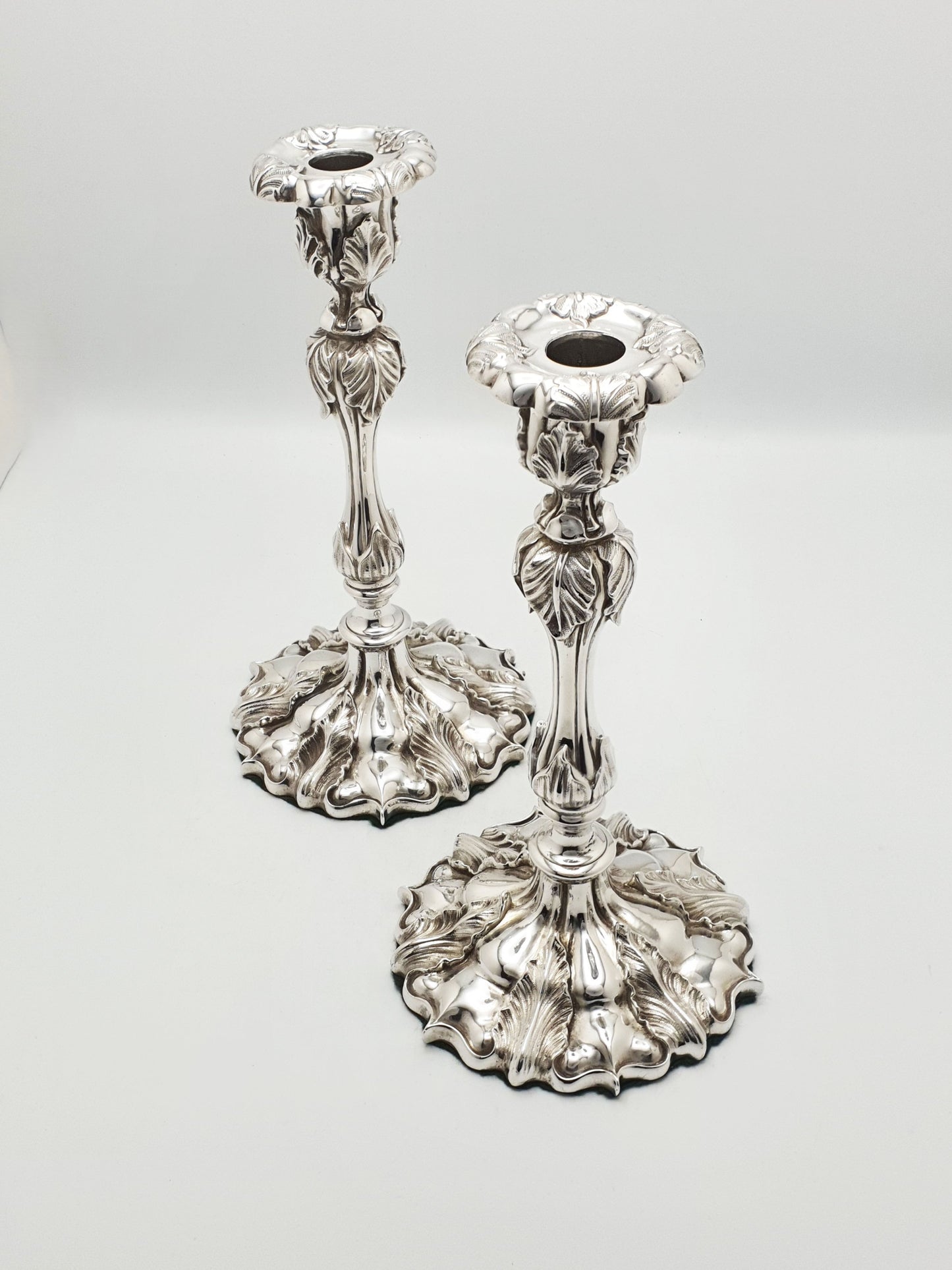 Pair of Ornate Antique Silver-Plated Rococo Revival Candlesticks - 1870