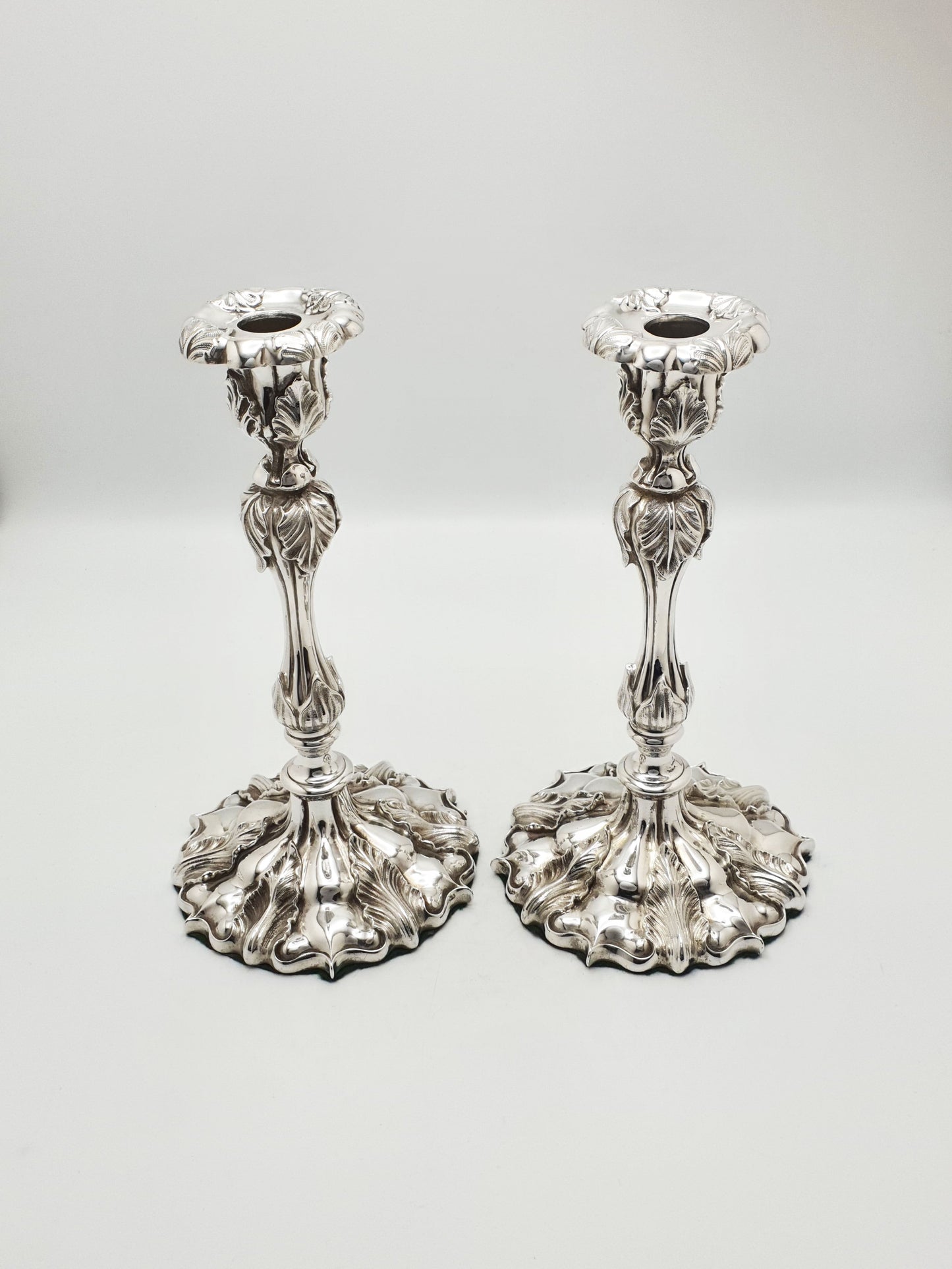 Pair of Ornate Antique Silver-Plated Rococo Revival Candlesticks - 1870