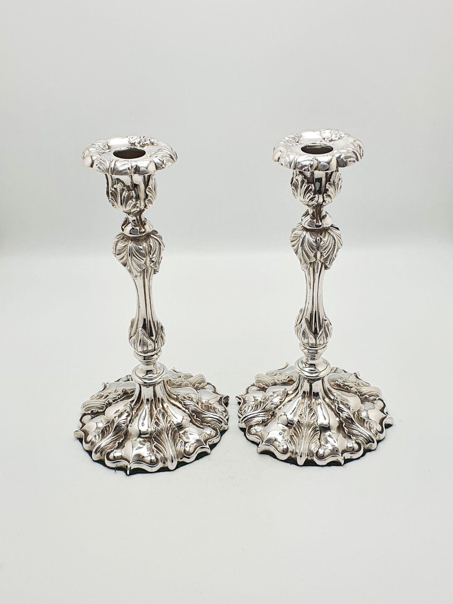 Pair of Ornate Antique Silver-Plated Rococo Revival Candlesticks - 1870