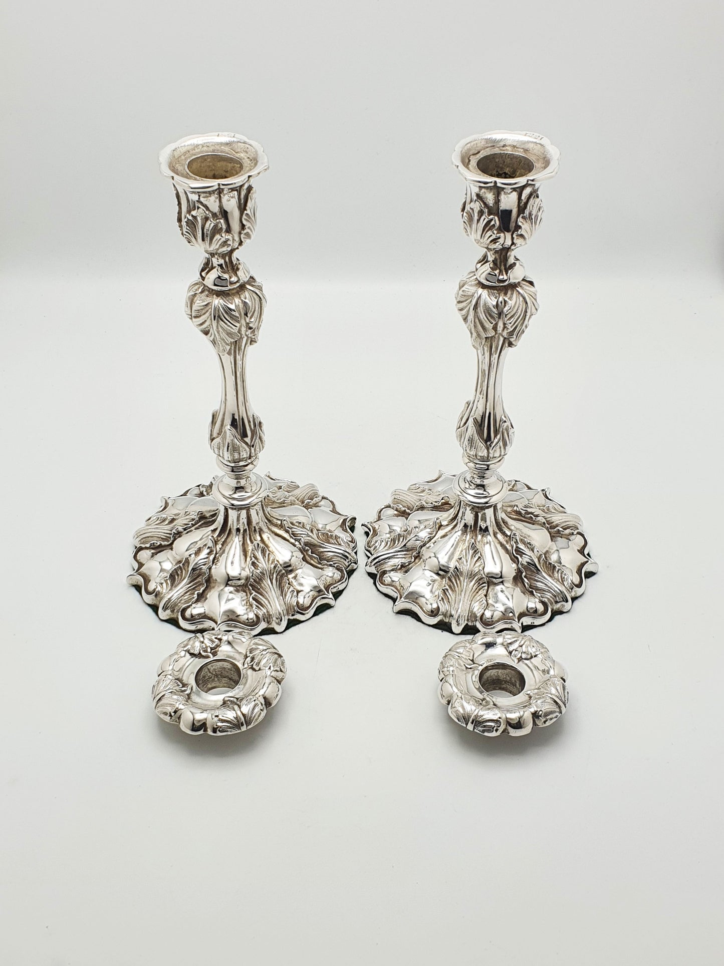 Pair of Ornate Antique Silver-Plated Rococo Revival Candlesticks - 1870