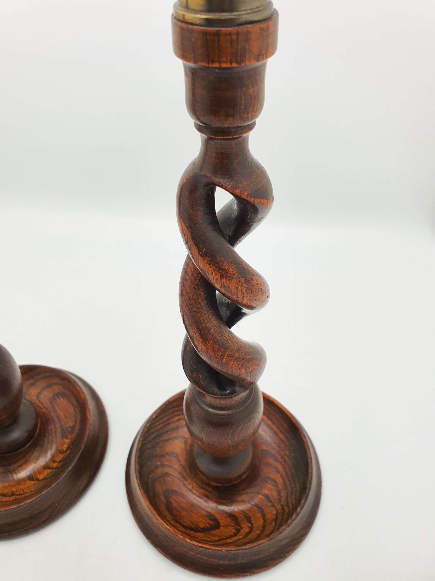 Nice Pair of Antique Open Barley Twist Oak Candlesticks – circa 1920