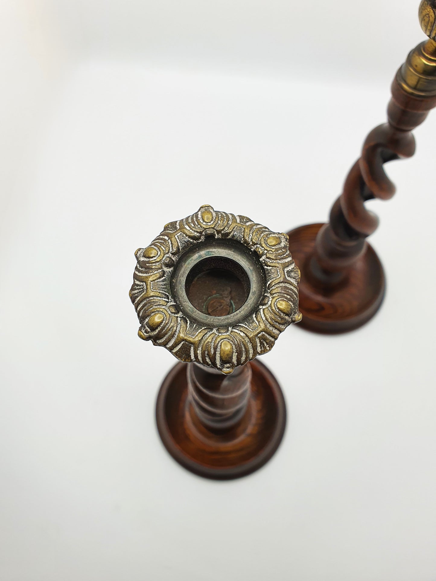 Nice Pair of Antique Open Barley Twist Oak Candlesticks – circa 1920