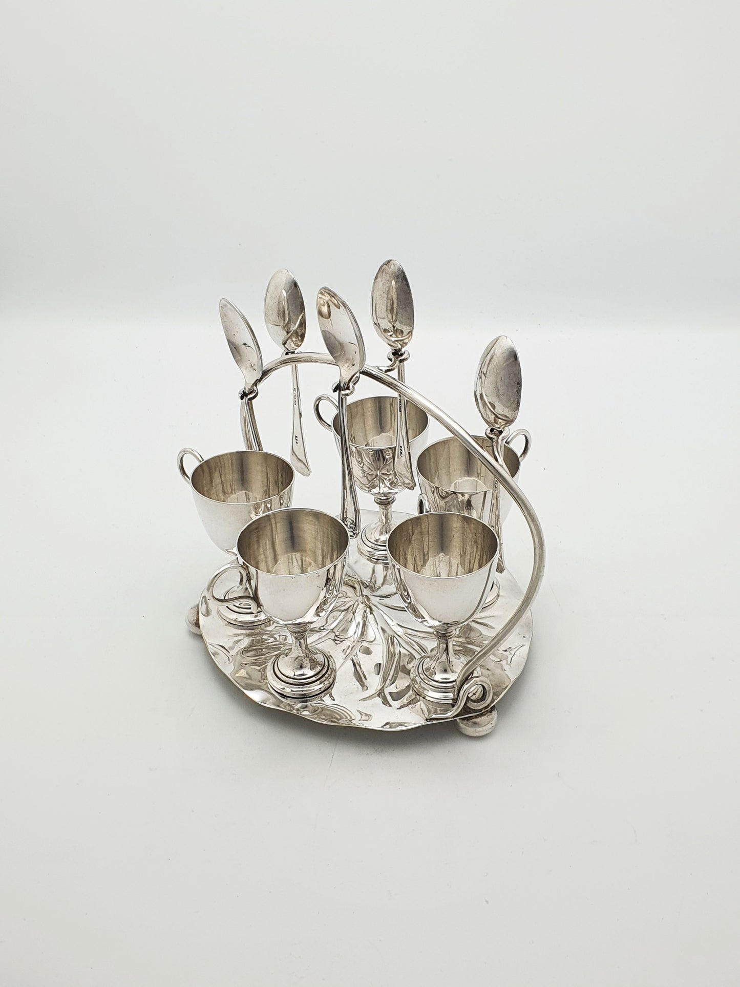 Gorgeous Victorian Silver-Plated Lily Pad Egg Cruet Set for Five – circa 1890