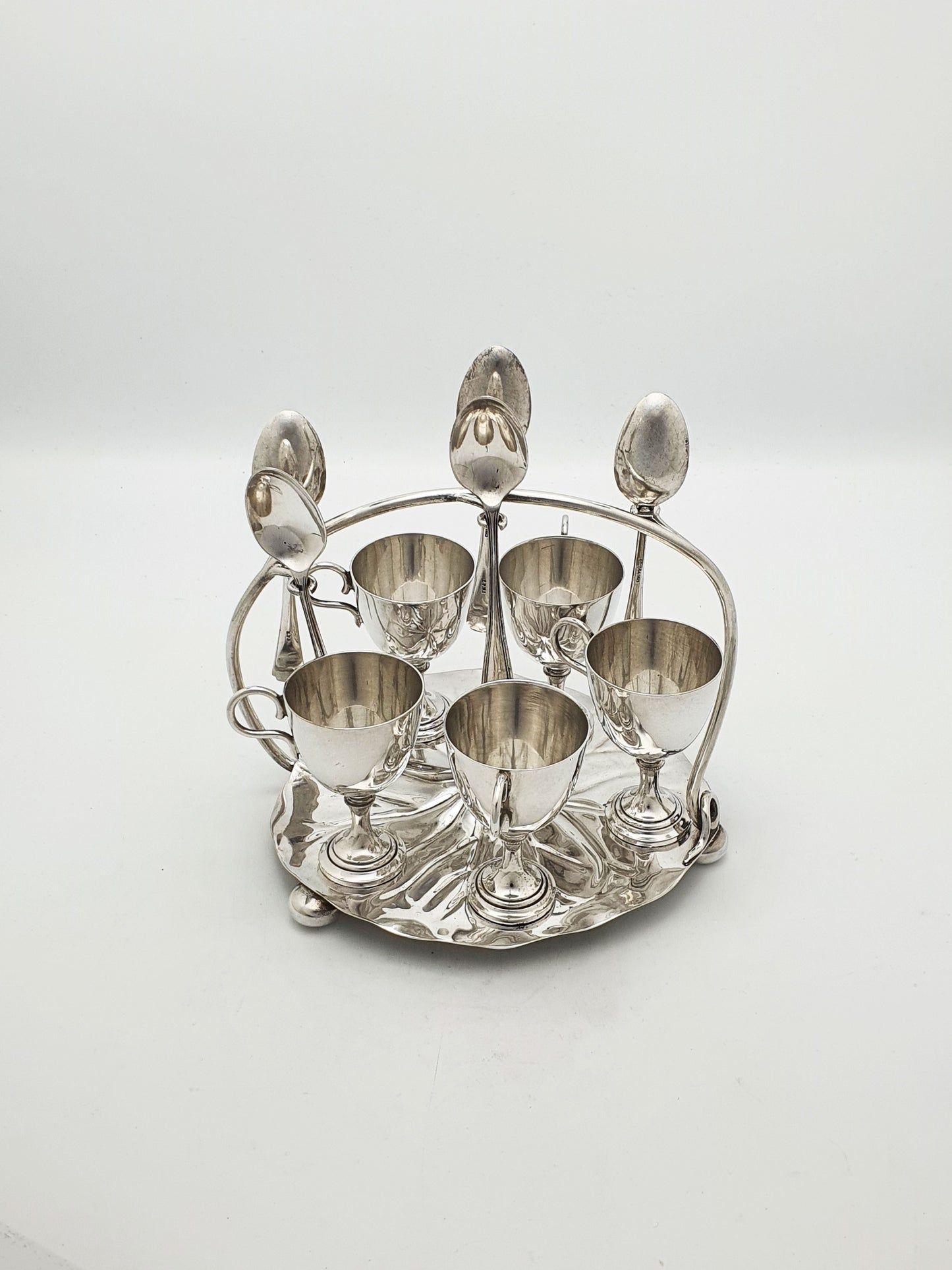 Gorgeous Victorian Silver-Plated Lily Pad Egg Cruet Set for Five – circa 1890
