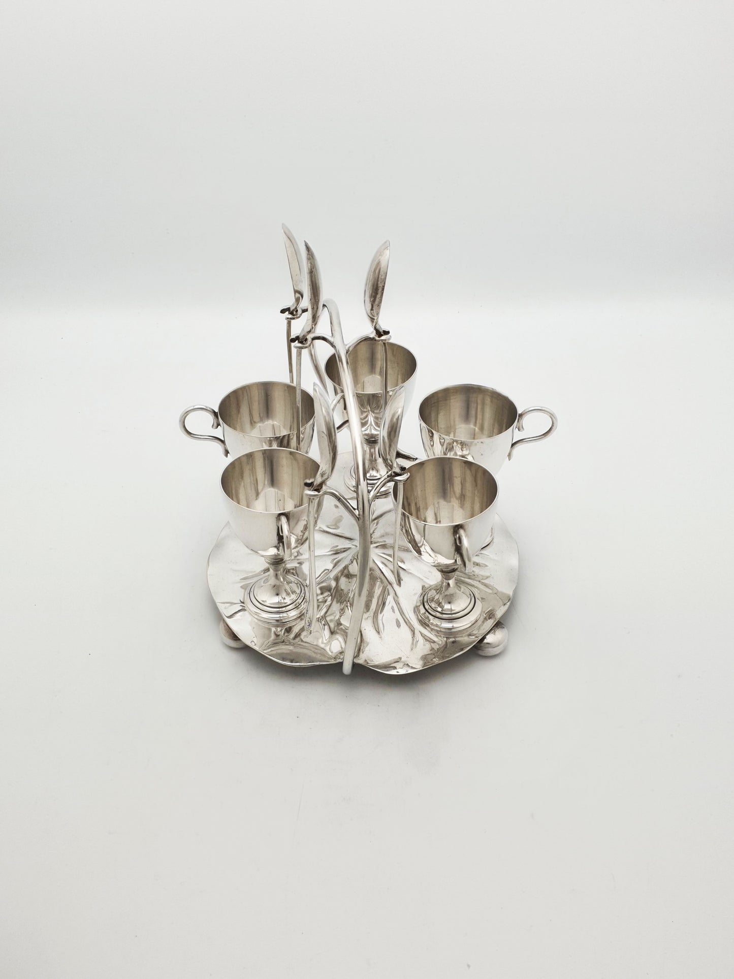 Gorgeous Victorian Silver-Plated Lily Pad Egg Cruet Set for Five – circa 1890