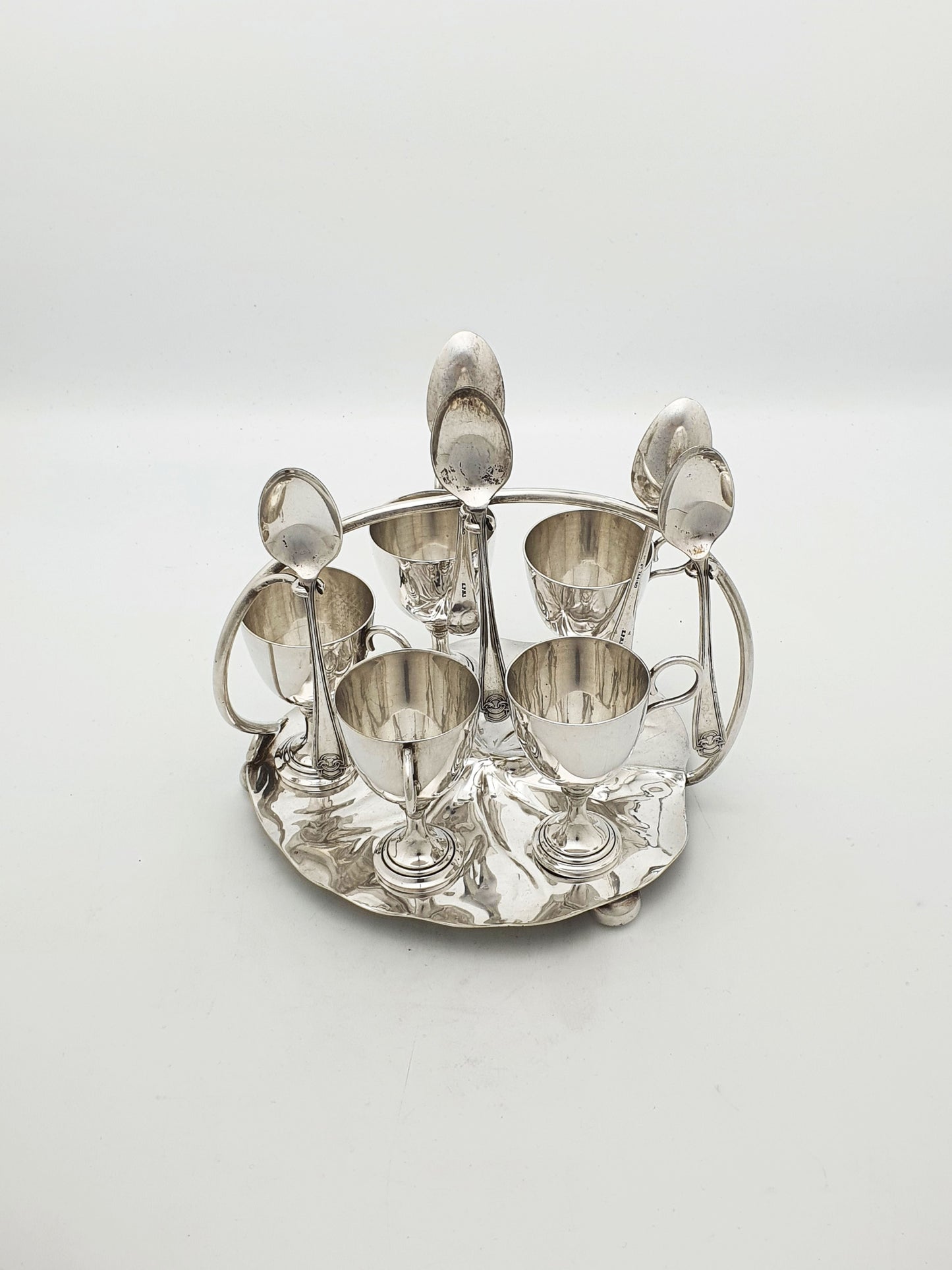 Gorgeous Victorian Silver-Plated Lily Pad Egg Cruet Set for Five – circa 1890