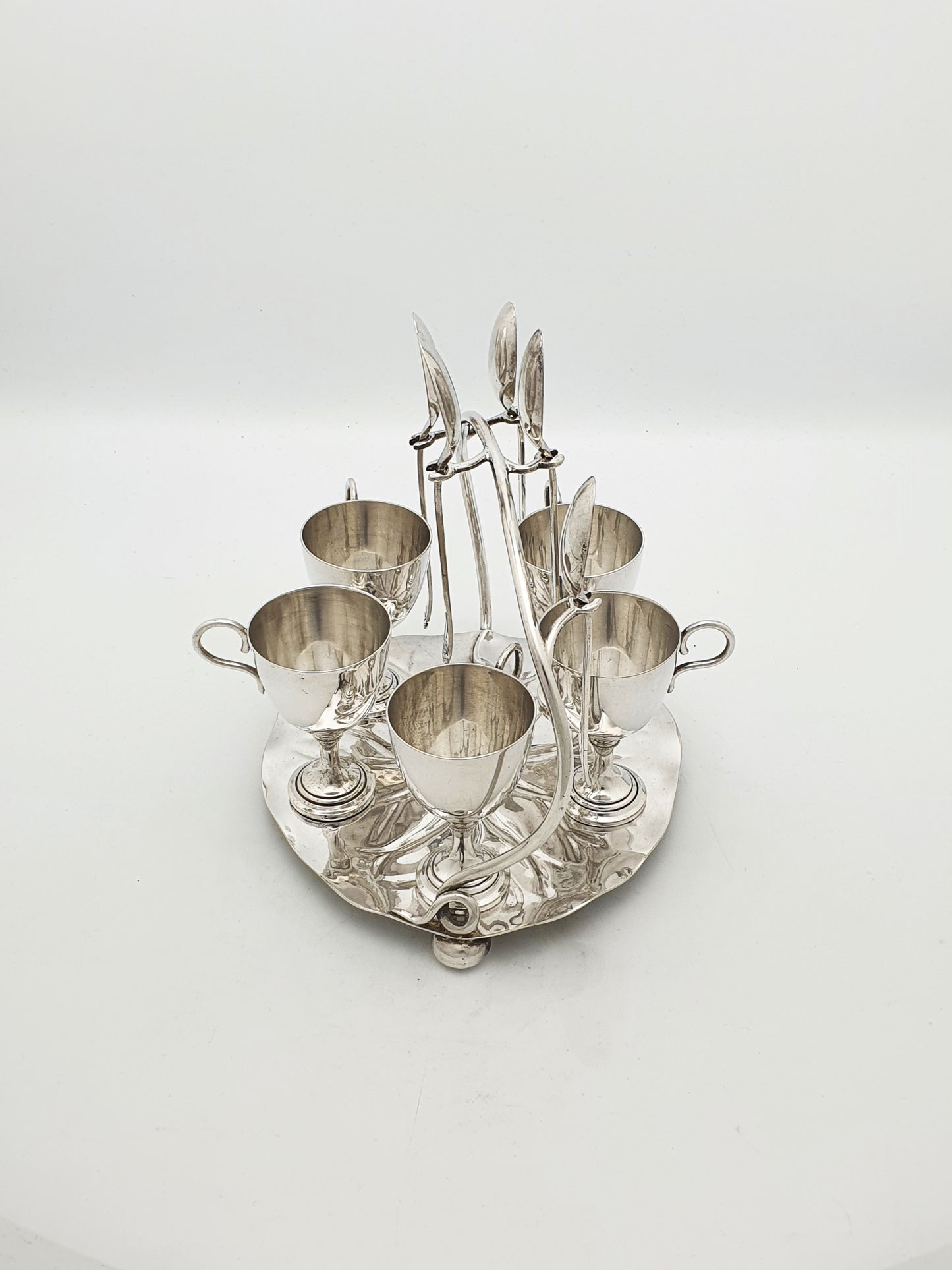 Gorgeous Victorian Silver-Plated Lily Pad Egg Cruet Set for Five – circa 1890