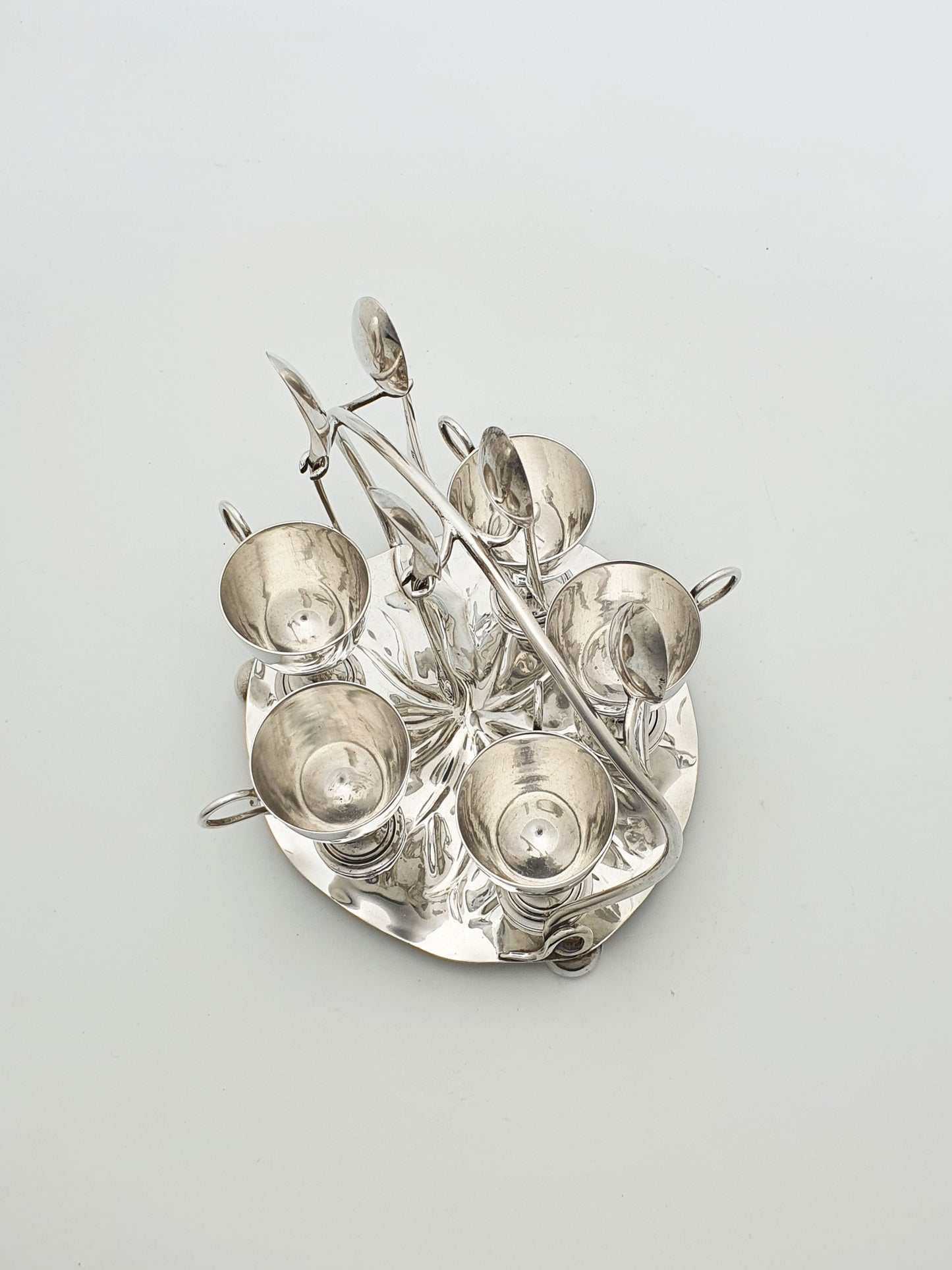 Gorgeous Victorian Silver-Plated Lily Pad Egg Cruet Set for Five – circa 1890