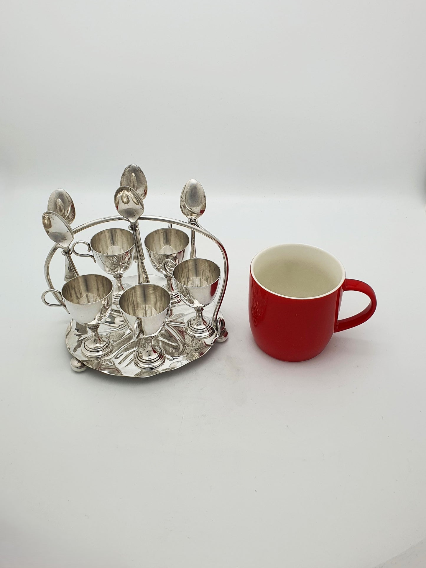 Gorgeous Victorian Silver-Plated Lily Pad Egg Cruet Set for Five – circa 1890