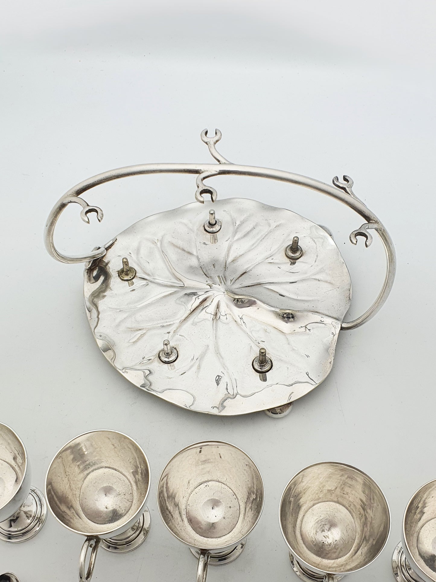 Gorgeous Victorian Silver-Plated Lily Pad Egg Cruet Set for Five – circa 1890