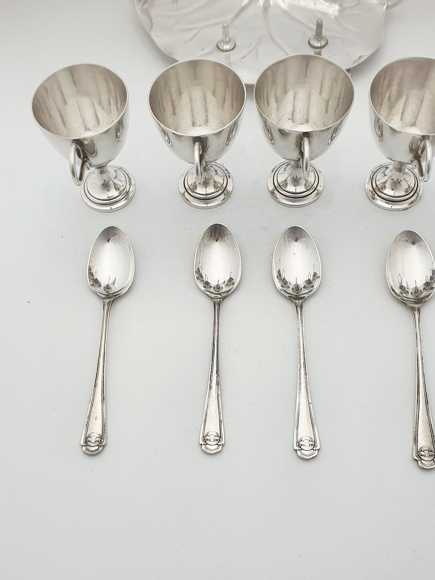 Gorgeous Victorian Silver-Plated Lily Pad Egg Cruet Set for Five – circa 1890