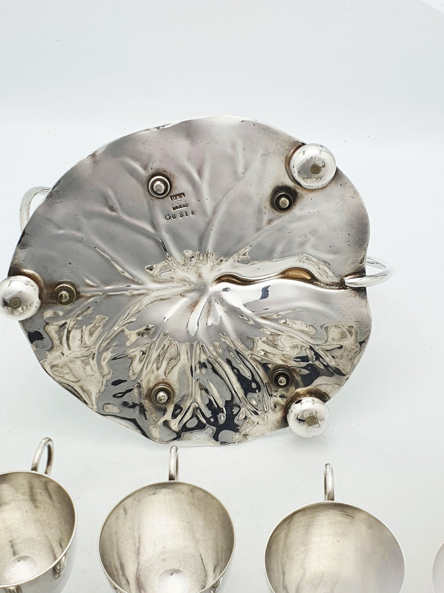 Gorgeous Victorian Silver-Plated Lily Pad Egg Cruet Set for Five – circa 1890