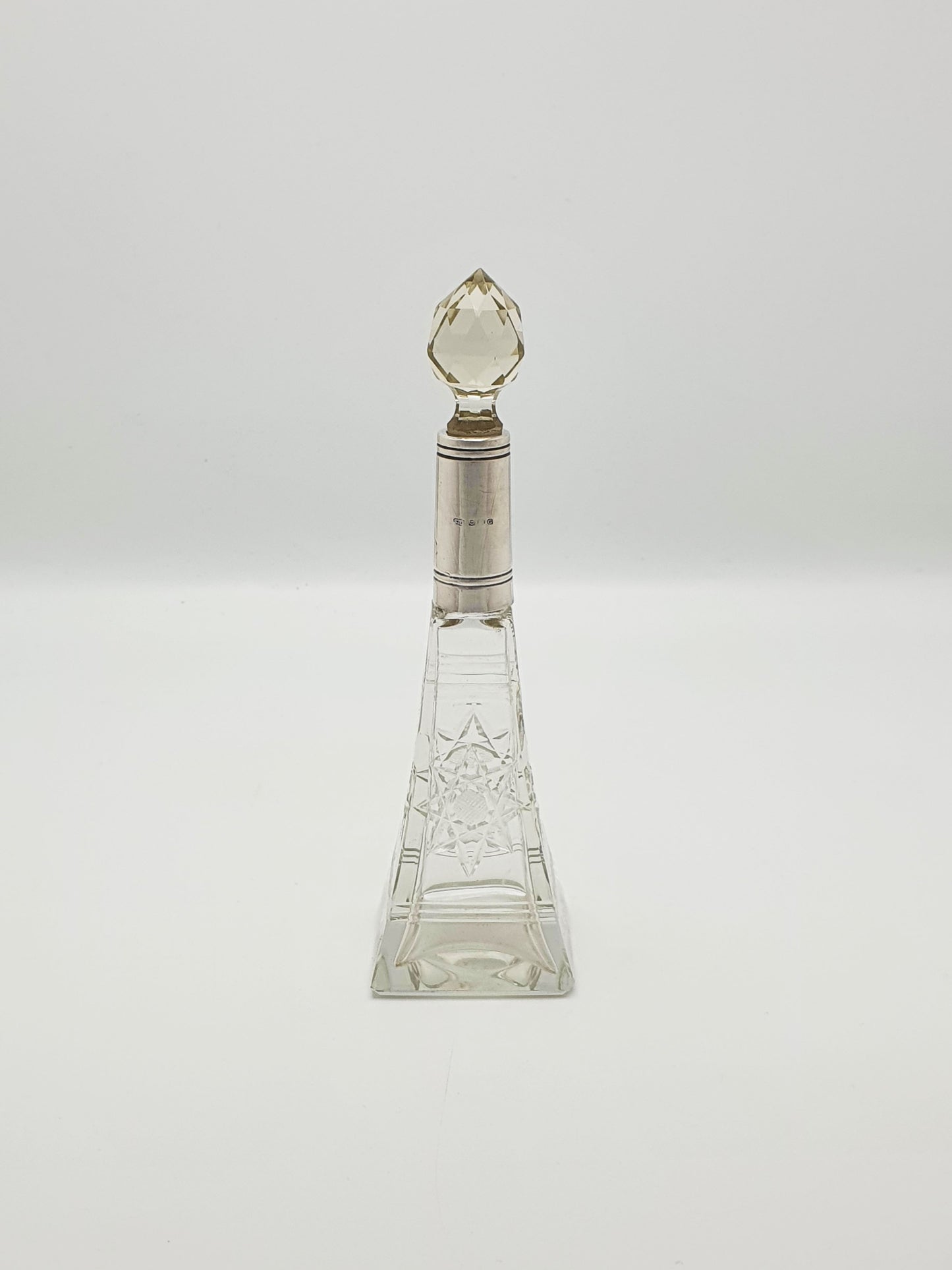 Lovely Cut Glass Perfume Bottle with Sterling Silver Collar - 1931